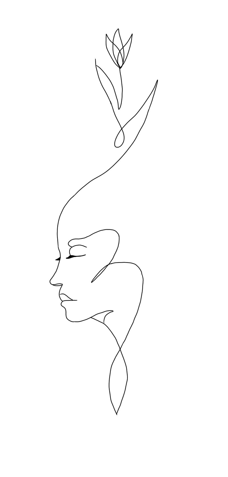 800x1674 Cute Simple Drawing, black and white, cellphone, flower, woman, HD phone wallpaper