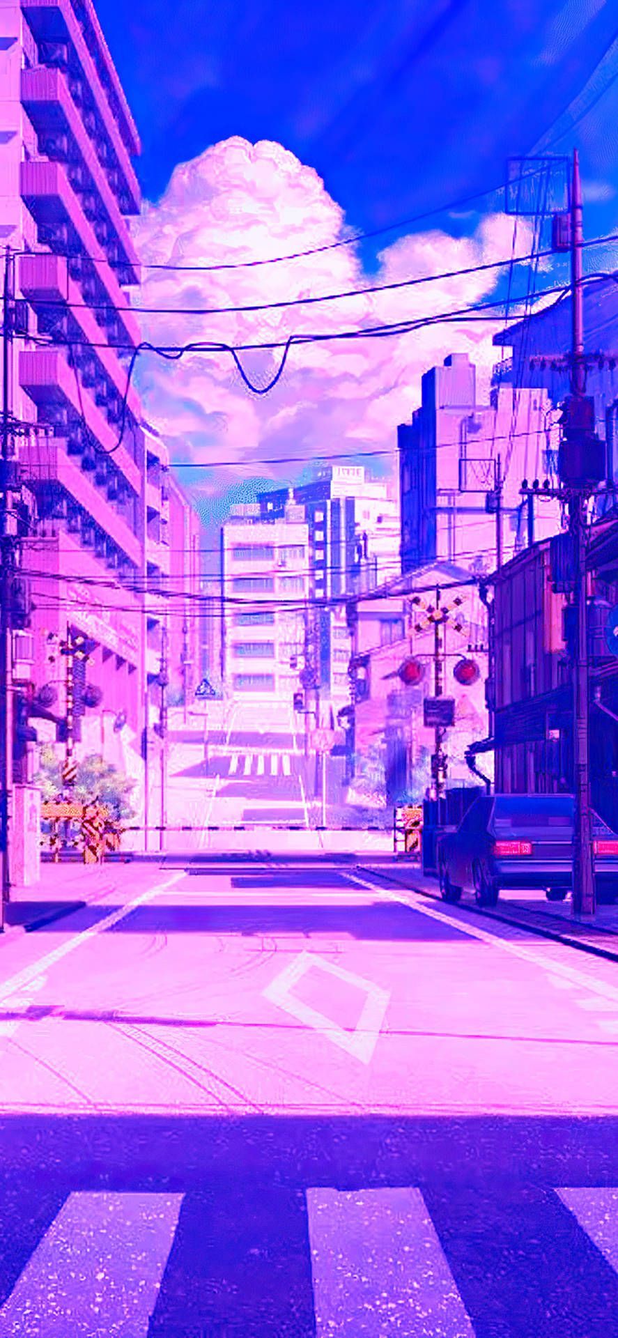 887x1920 Download Japanese Aesthetic IPhone Purple Themed Street Wallpaper