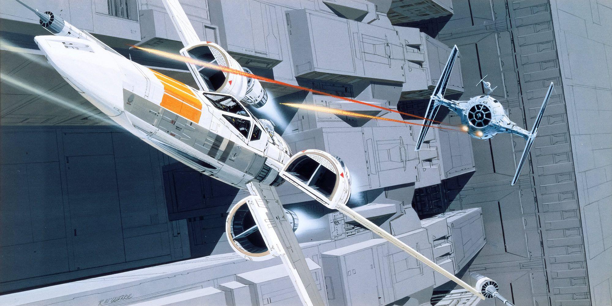 2000x1001 Non Woven Photomural Star Wars Classic RMQ X Wing Vs TIE Fighter