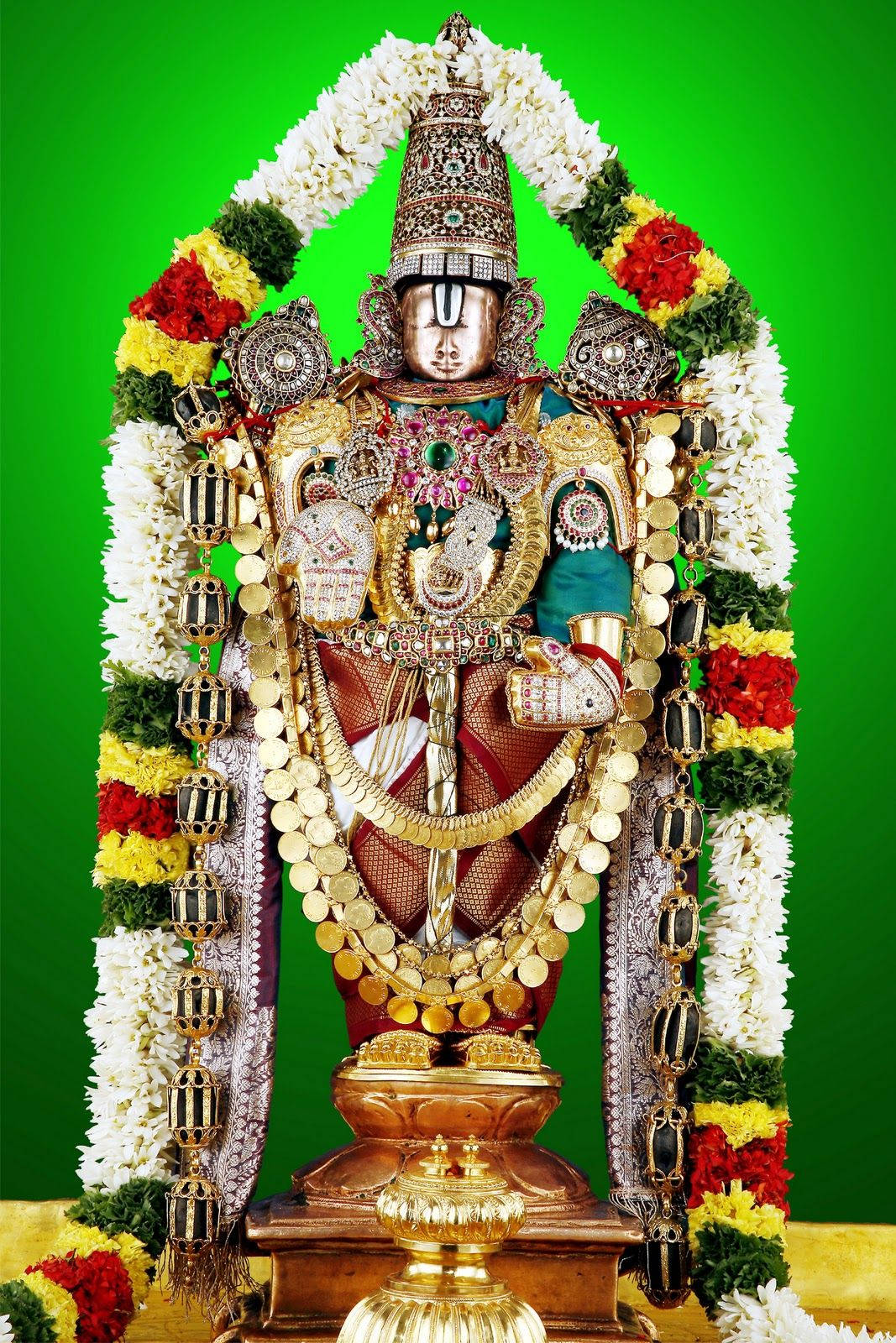 1067x1600 Download Lord Venkateswara 4k Neon Green Background Wallpaper