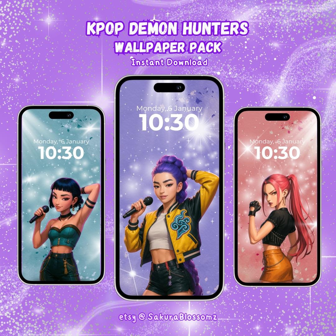 1080x1080 KPOP Demon Hunters 3 Pack Wallpaper Set. Zoey, Rumi, Mira. Instant PNG Download