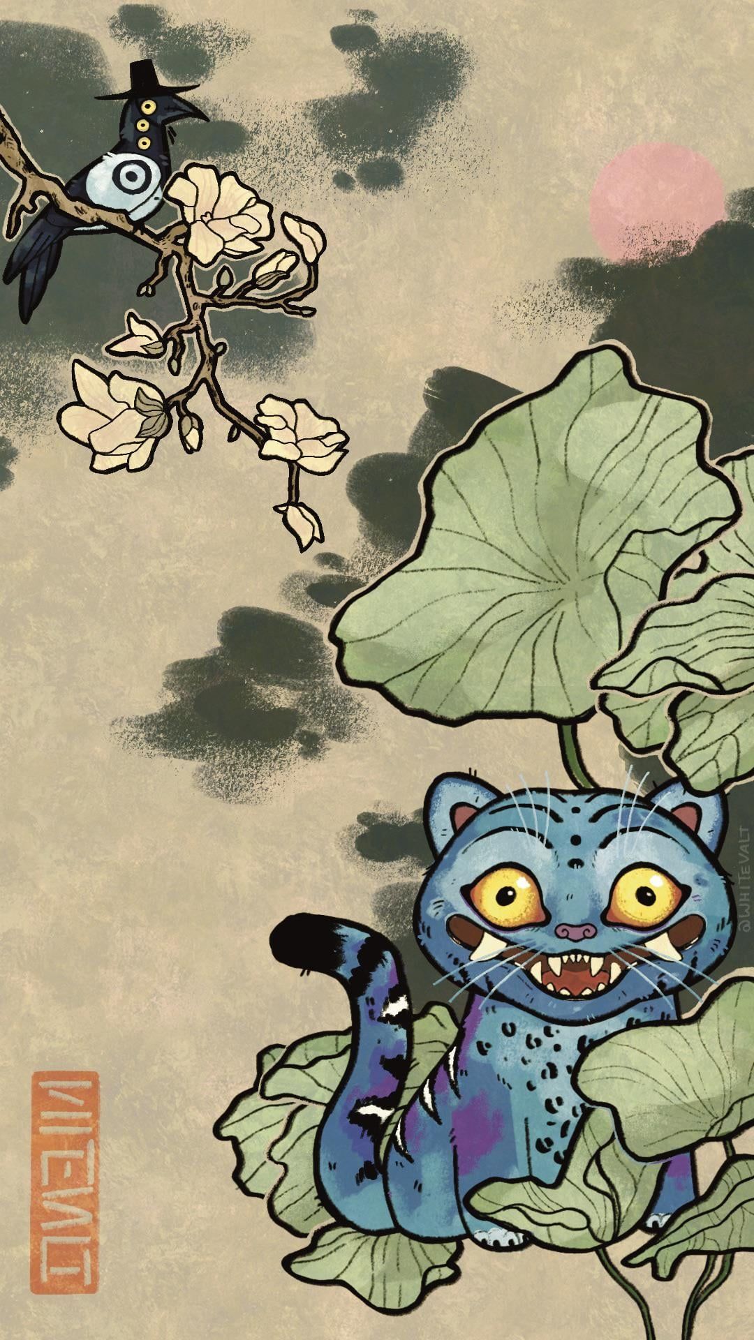 1080x1920 Tiger and bird phone wallpaper!! [art by me]