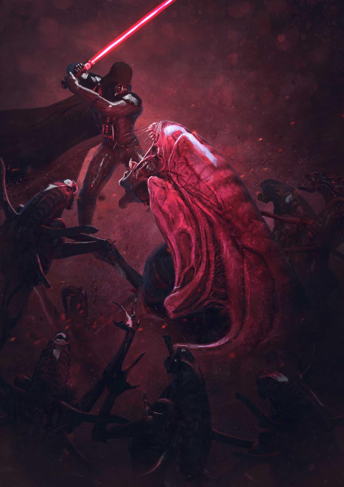 1120x1584 Darth Vader Vs. Xenomorph in Gloriously Badass STAR WARS