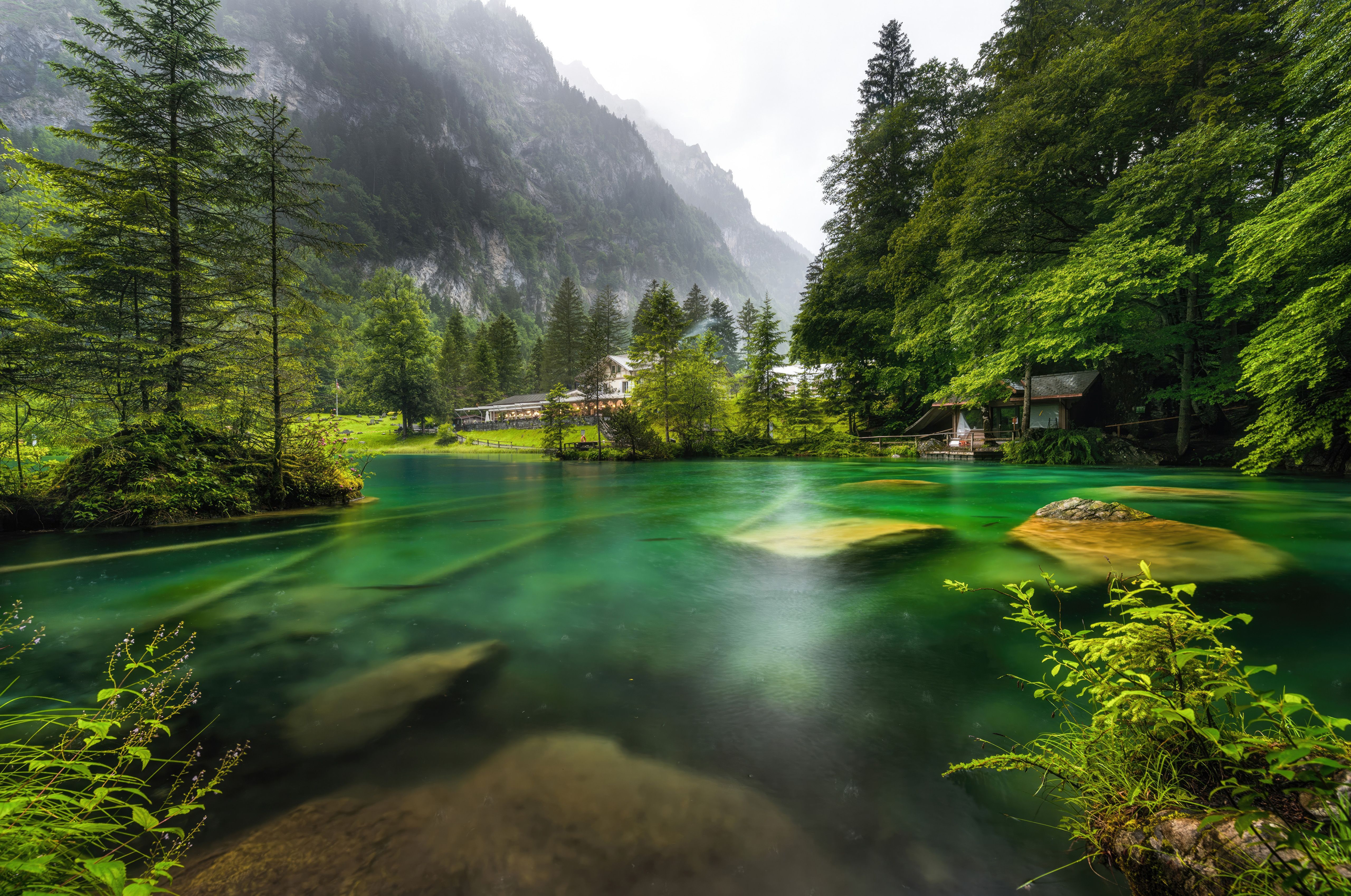 5120x3397 Lake Scenery Blausee Alps Wallpaper, HD