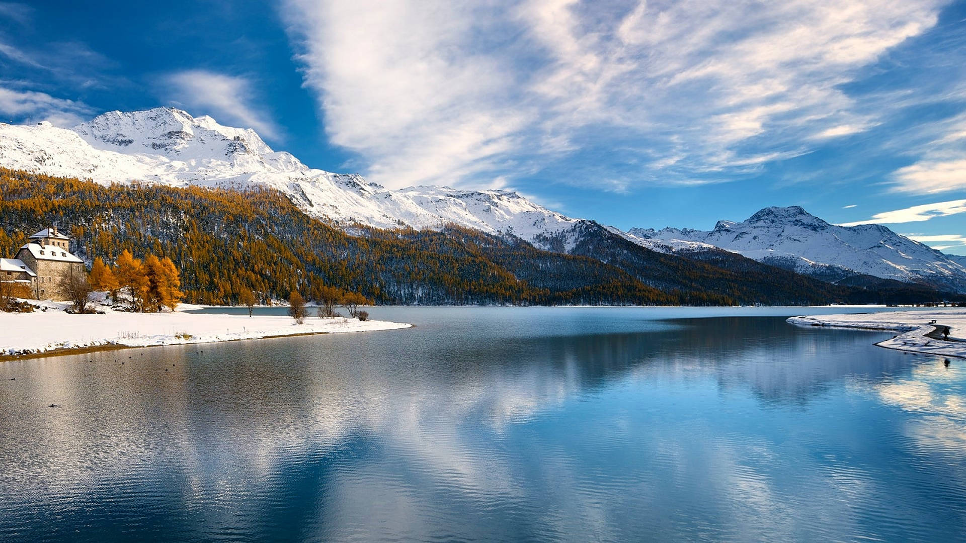 1920x1080 Swiss Alps Lake During Winter Wallpaper