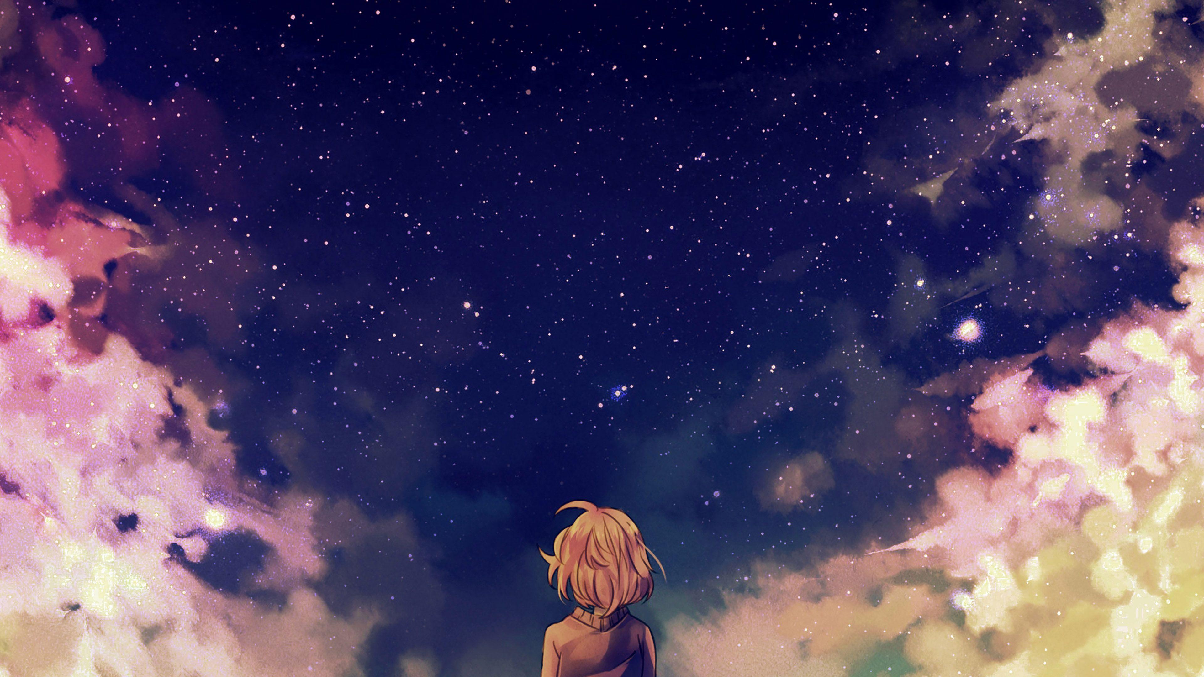 3840x2160 Starry Space Illust Anime Girl Wallpaper