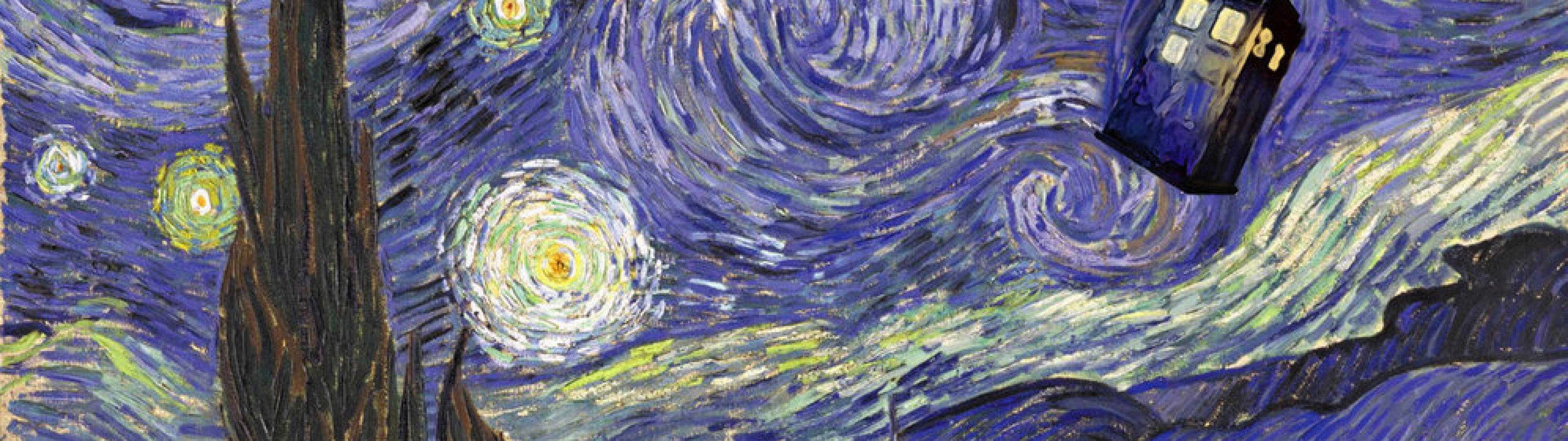 3840x1080 tardis vincent van gogh doctor who starry night