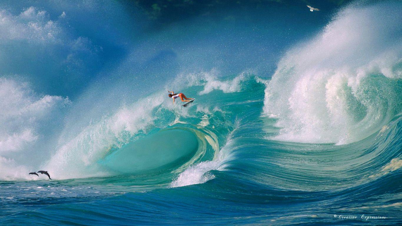 1366x768 Surfer Girl Wallpaper