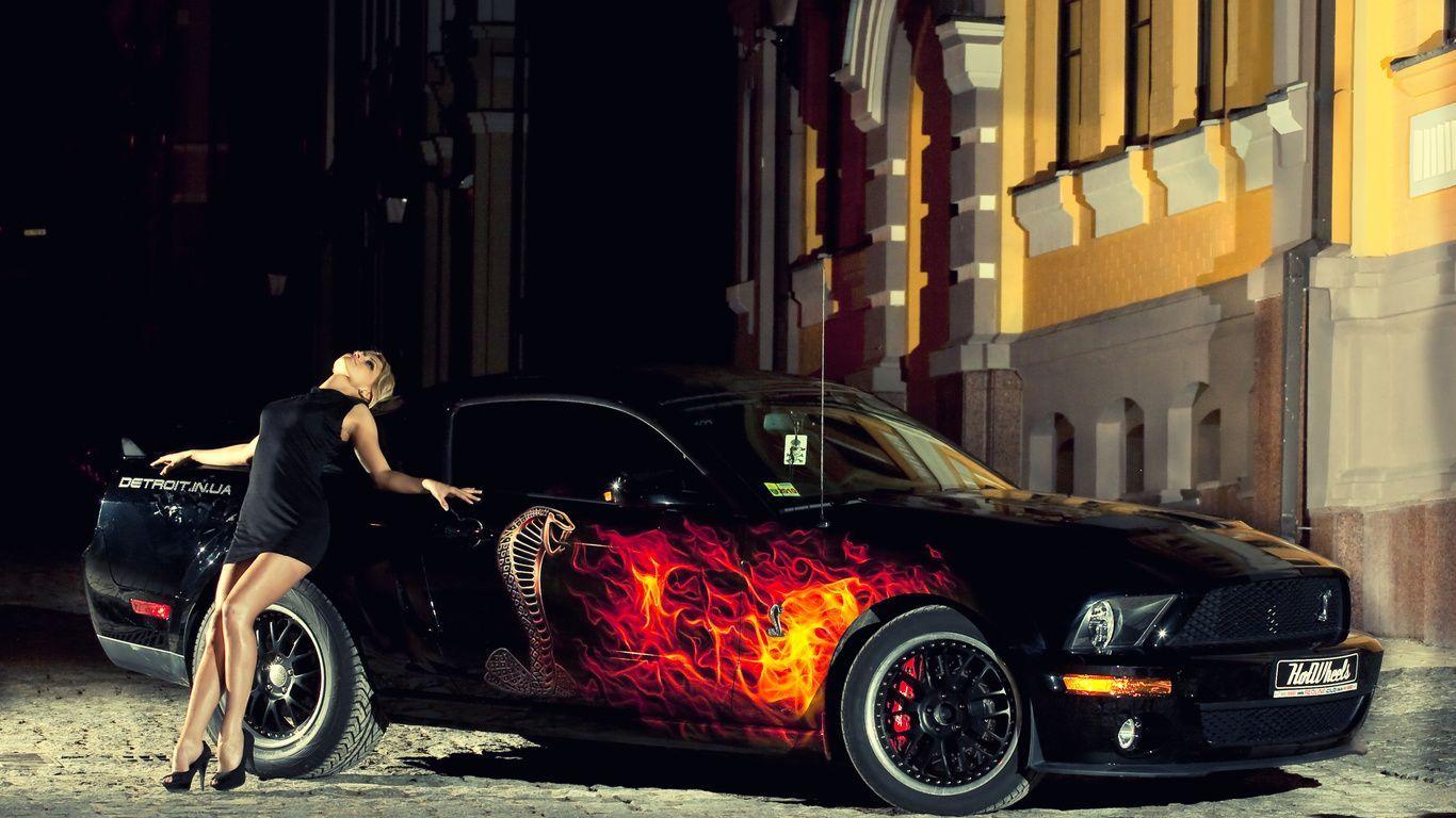 1366x768 Anime Pin Up Girls WoW. girl wallpaper, mustang, auto, night, Ford