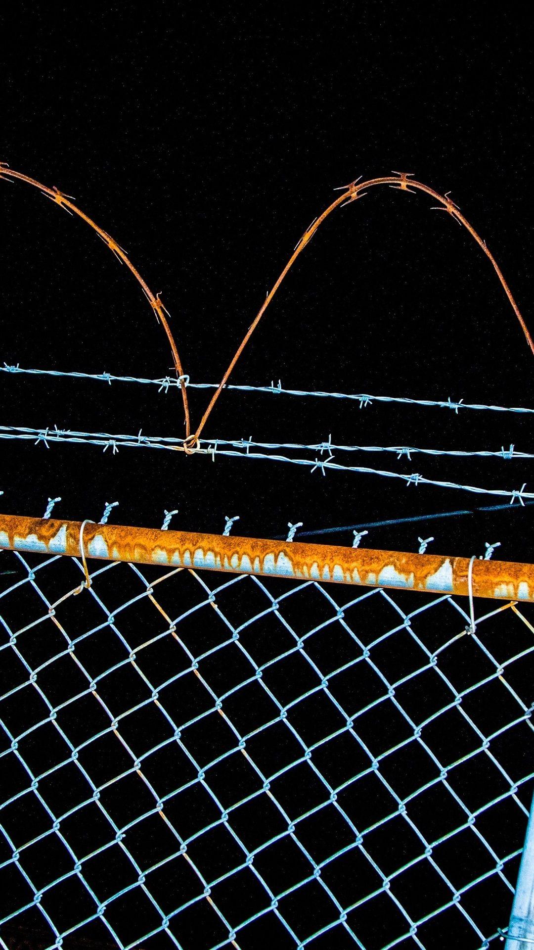 1080x1920 Fence, Barbed Wire, Night 1080x1920 IPhone 8 7 6 6S Plus Wallpaper