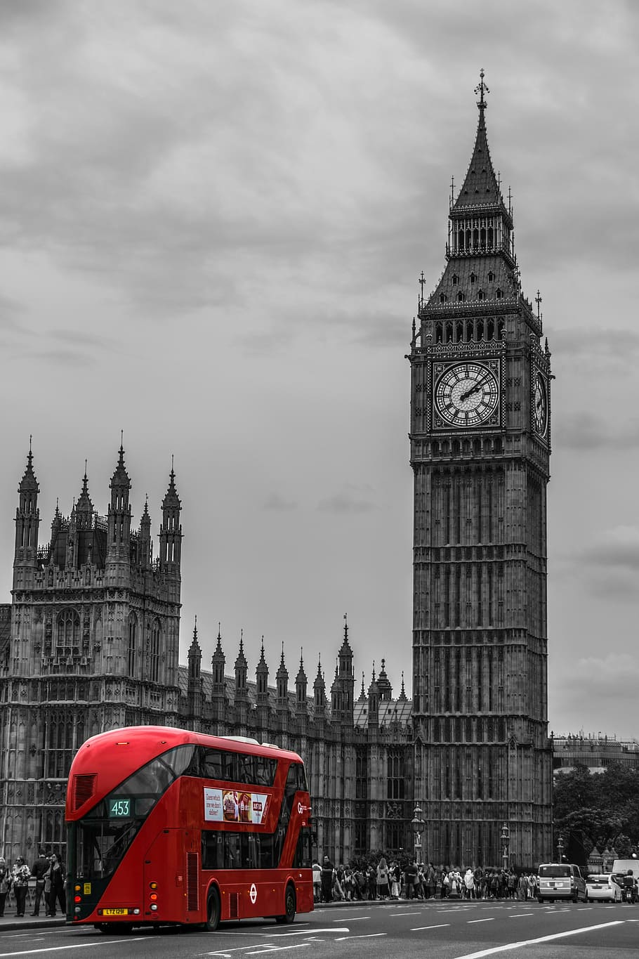 910x1365 HD wallpaper: selective color photo of red bus, london, double