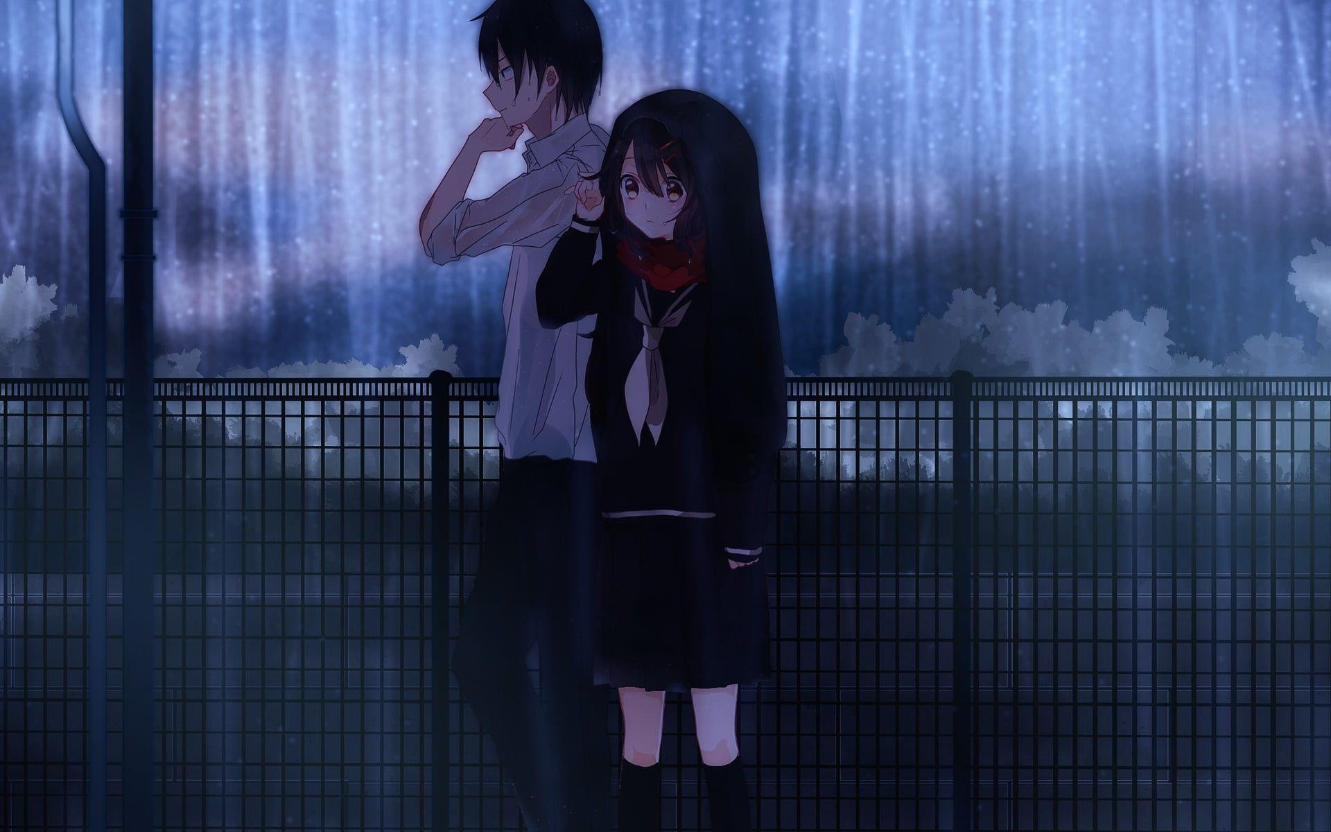 1920x1200 Boy and girl anime character wallpaper, couple, rain, anime boys