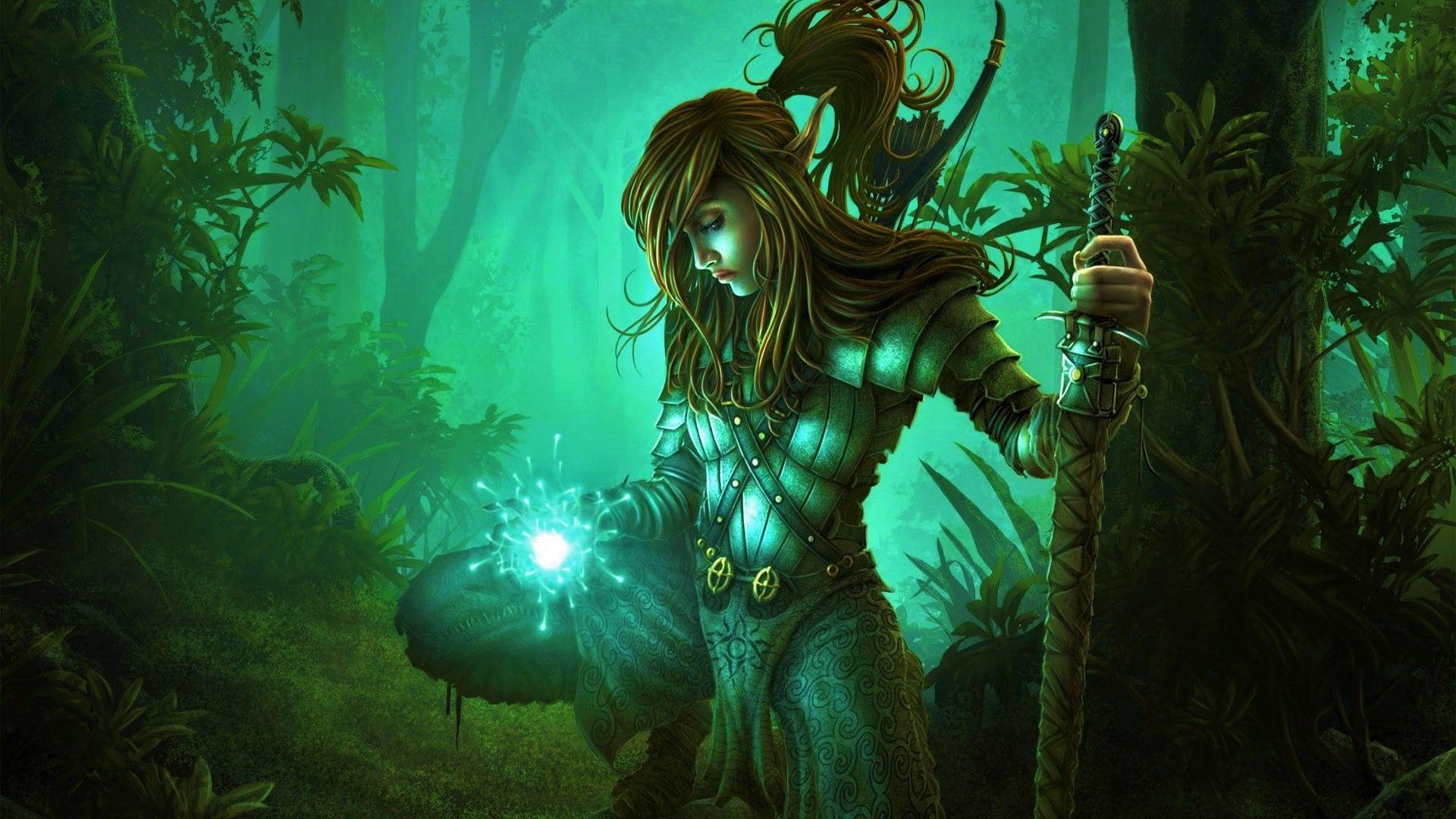 1920x1080 Wallpaper Fantasy, Girl Warrior, Dark, Jungle Elf Cleric Female Wallpaper & Background Download