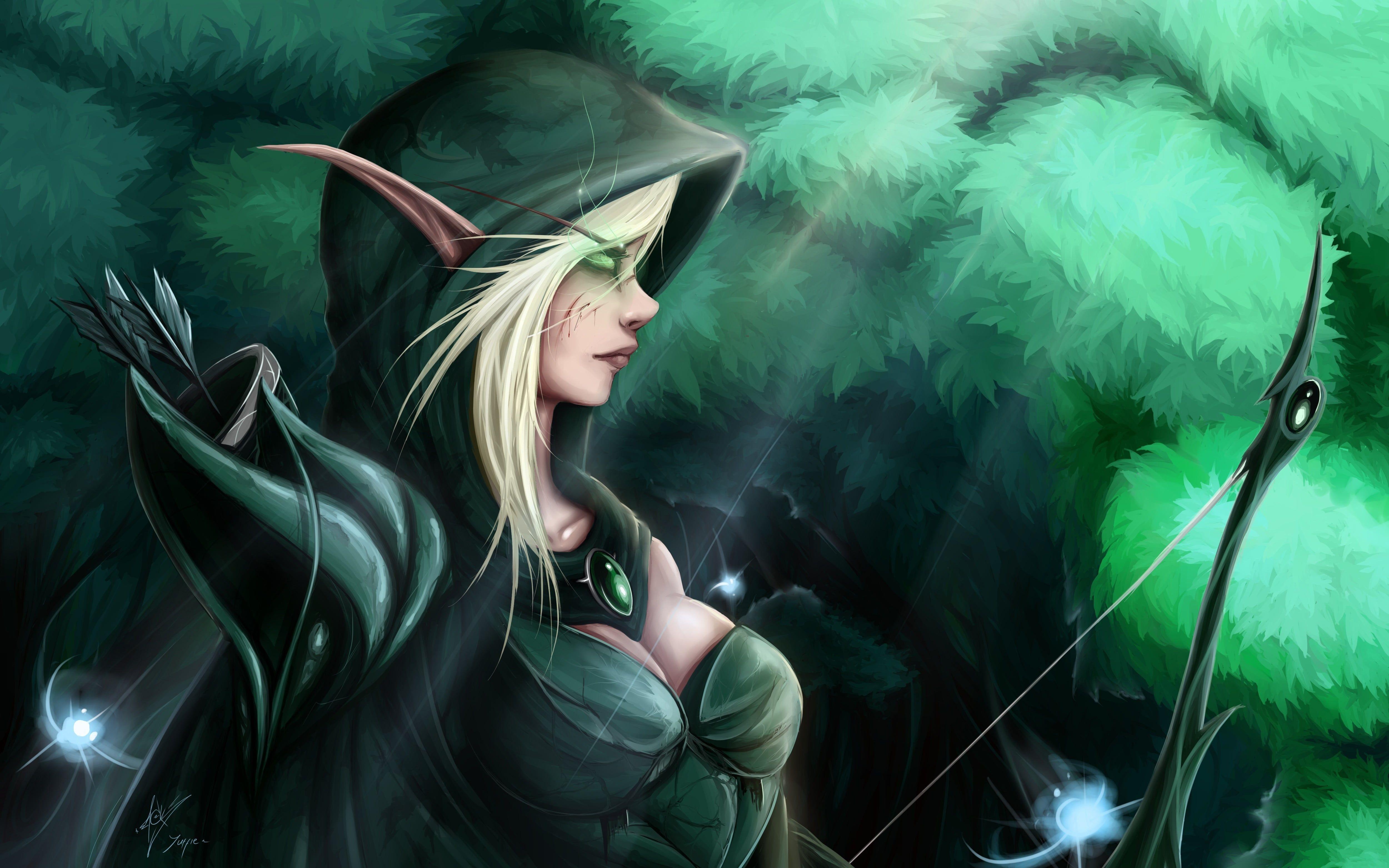 5000x3125 Elf holding bow illustration, fantasy art, elves HD wallpaper