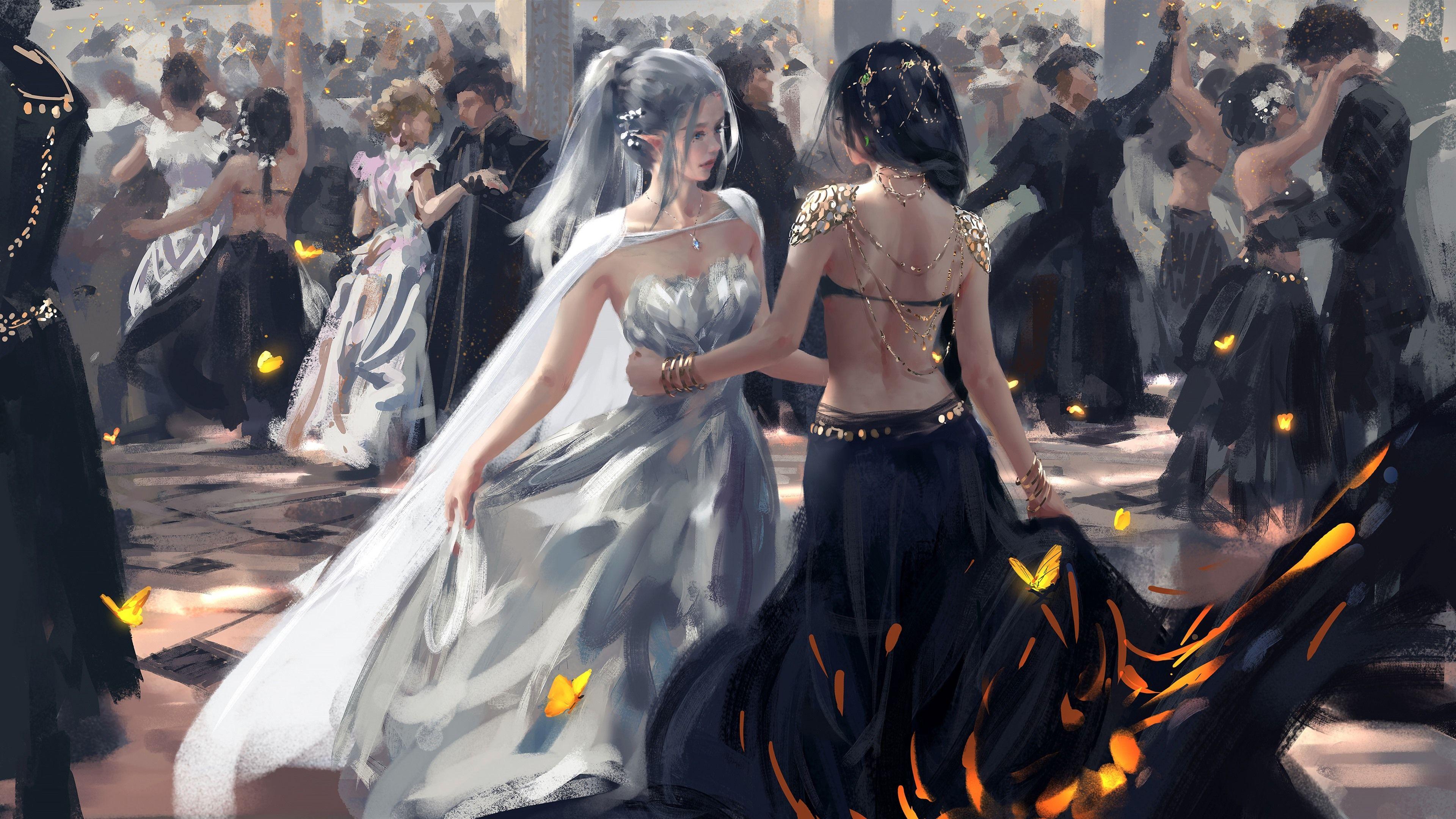 3840x2160 Wallpaper Dancing girls, elf, fantasy, art picture 3840x2160 UHD
