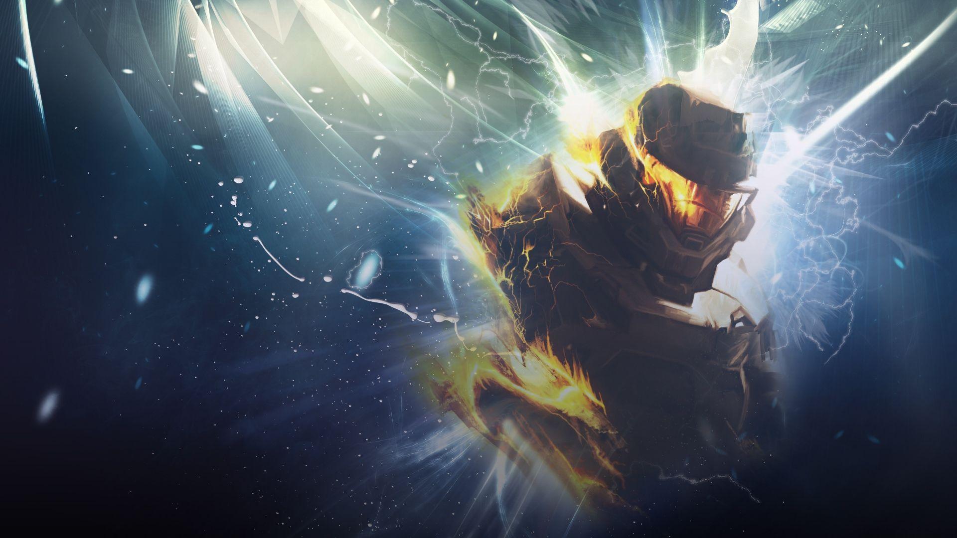 1920x1080 Download Wallpaper 1920x1080 halo, soldier, graphics, fire Full HD