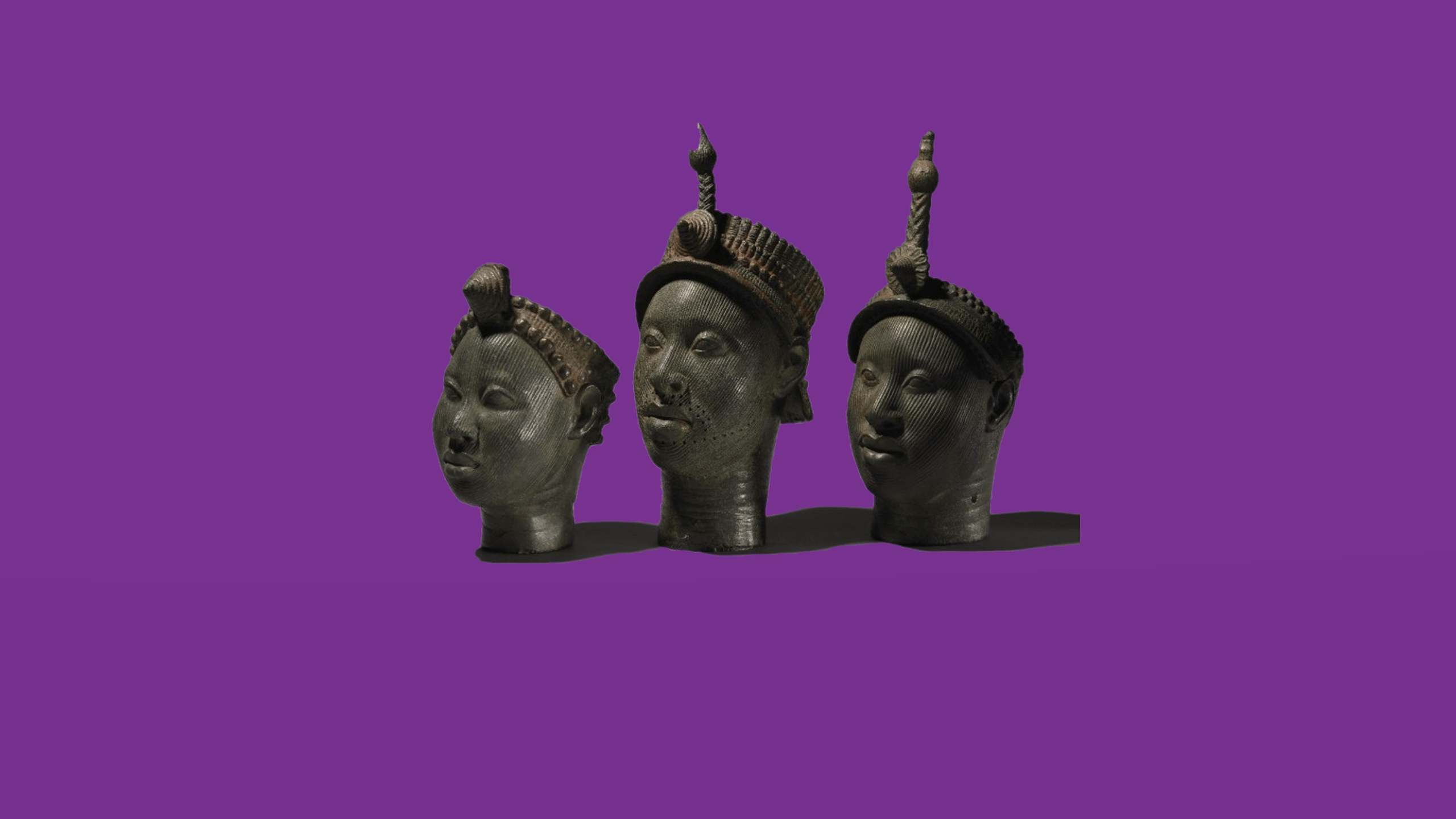 2560x1440 statue, Nigeria, purple, head, face, minimalism, Yoruba, purple background, HD Wallpaper
