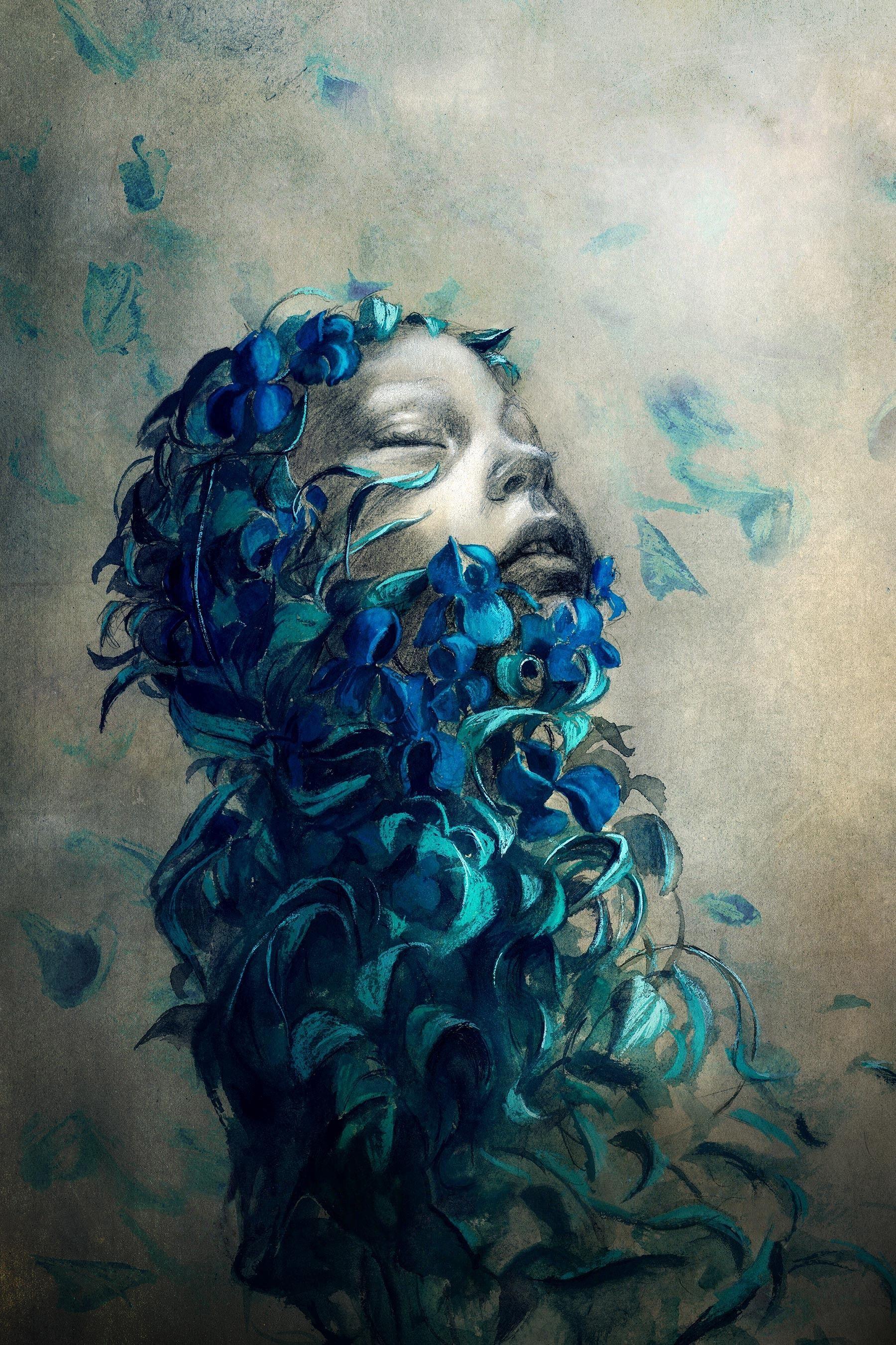 1800x2700 face, Closed eyes, Digital art, Abstract, Simple background