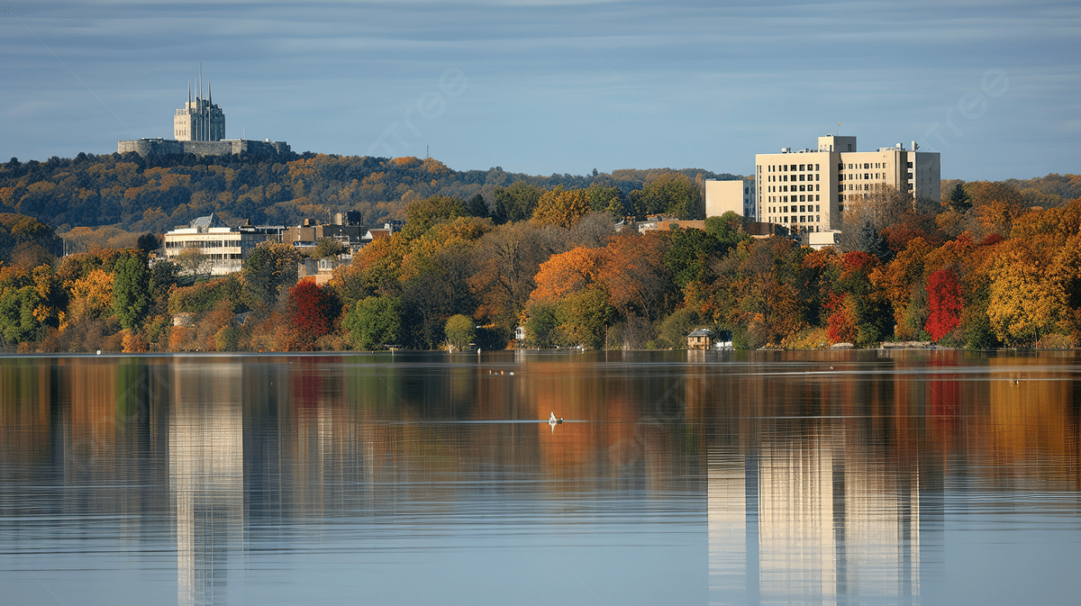 1200x673 Lake And City In The Fall, Burlington Picture, Landmark, Travel Background Image And Wallpaper for Free Download