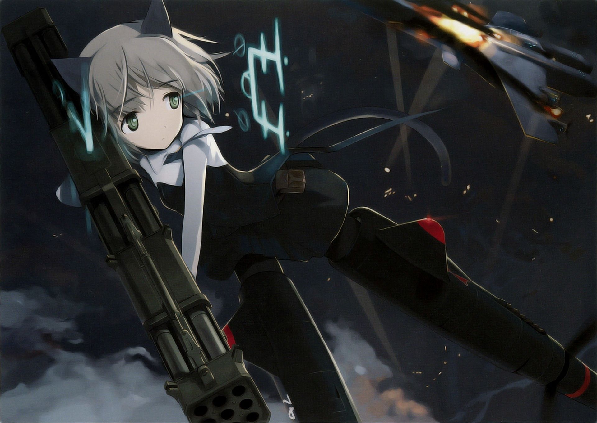 1920x1363 Wallpaper girl, night, weapons, the plane, ears, sanya v litvyak, Flies, Strike Witches for mobile and desktop, section прочее, resolution 1920x1363