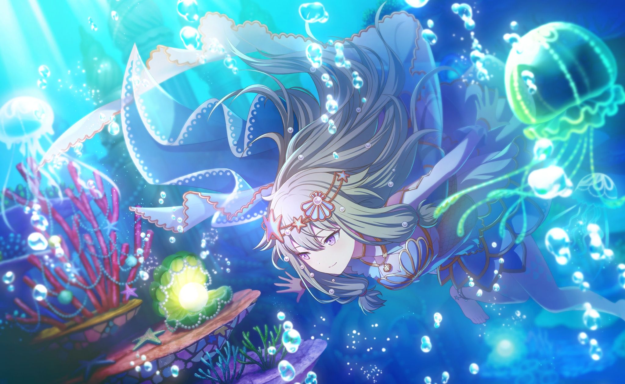 2048x1261 Wallpaper girl, jellyfish, under water, pearl, Project Sekai Colorful Stage! feat. Hatsune Miku, Kusanagi Nene for mobile and desktop, section игры, resolution 2048x1261
