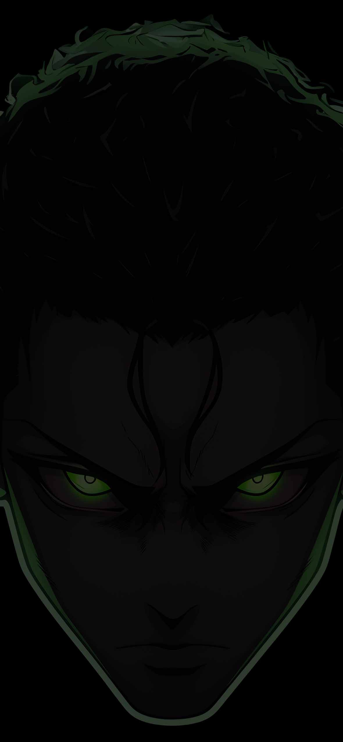 1180x2554 Anime Boy Green Glow Dark Wallpaper Minimalist Wallpaper