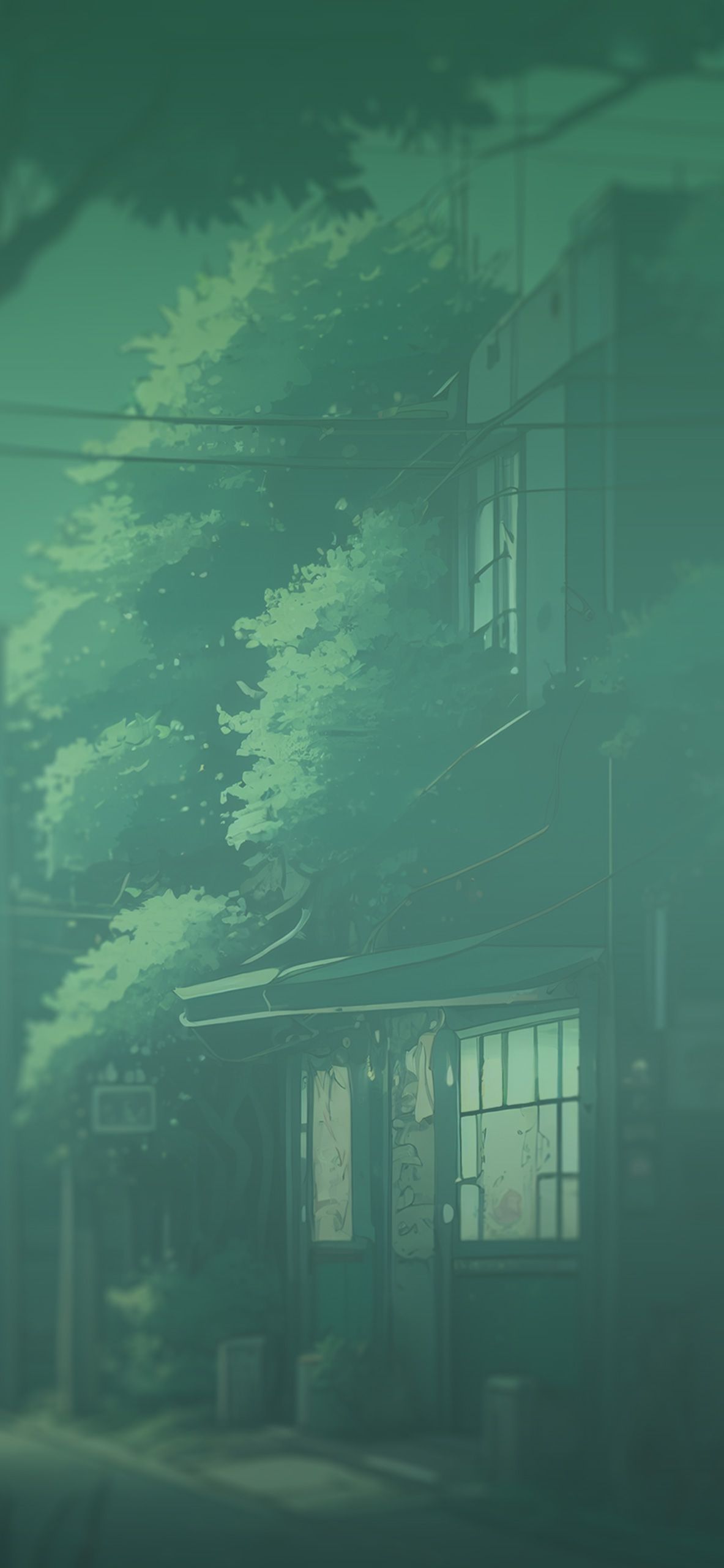1183x2560 House Green Anime Background Wallpaper Wallpaper 4k