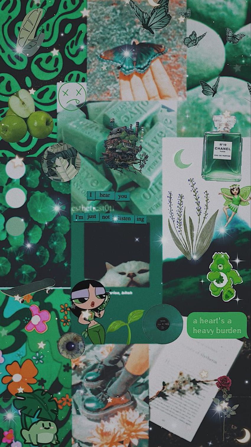 850x1511 Aesthetic Anime Green Collage HD phone wallpaper