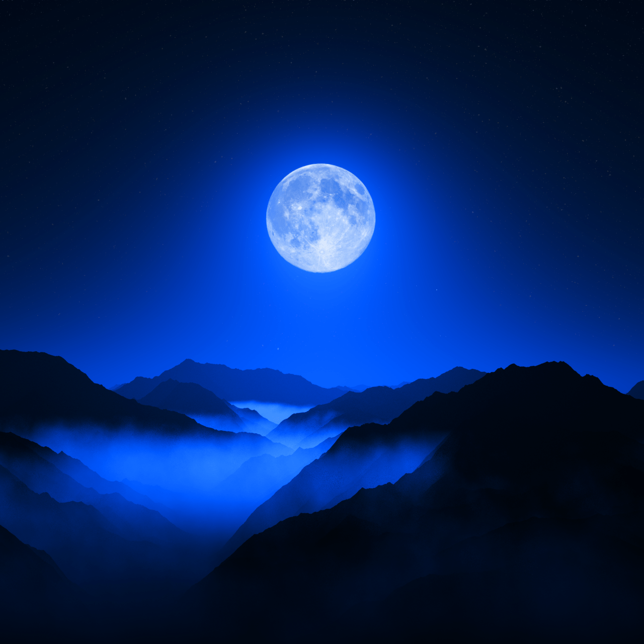 1280x1280 Twilight Moon Wallpaper 4K, Valley, Mountain range, Night sky
