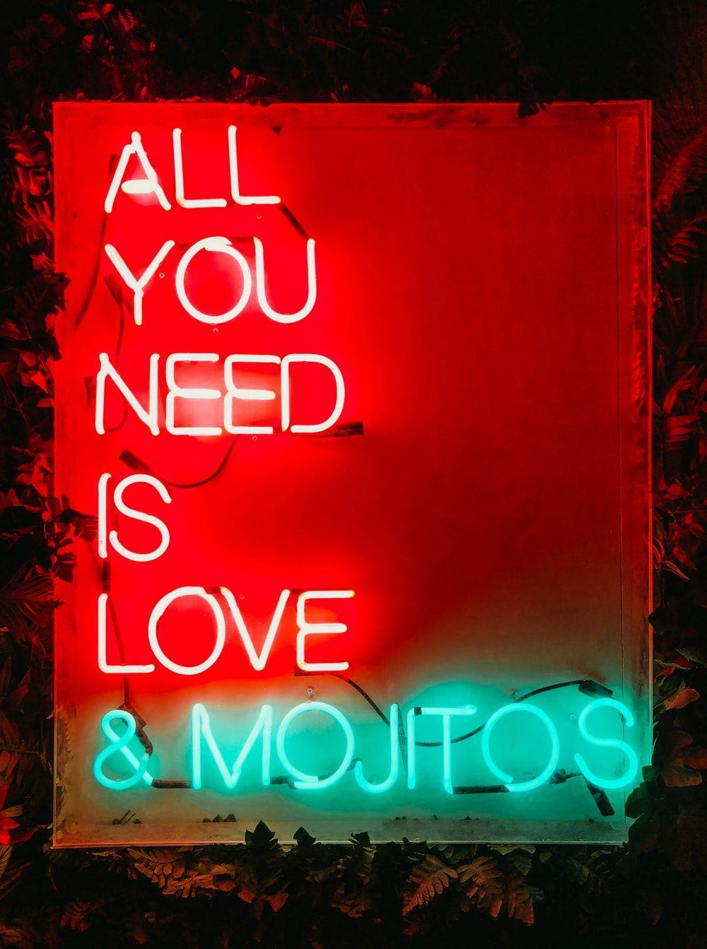 1000x1343 red and green all you need is love and mojitos neon sign photo