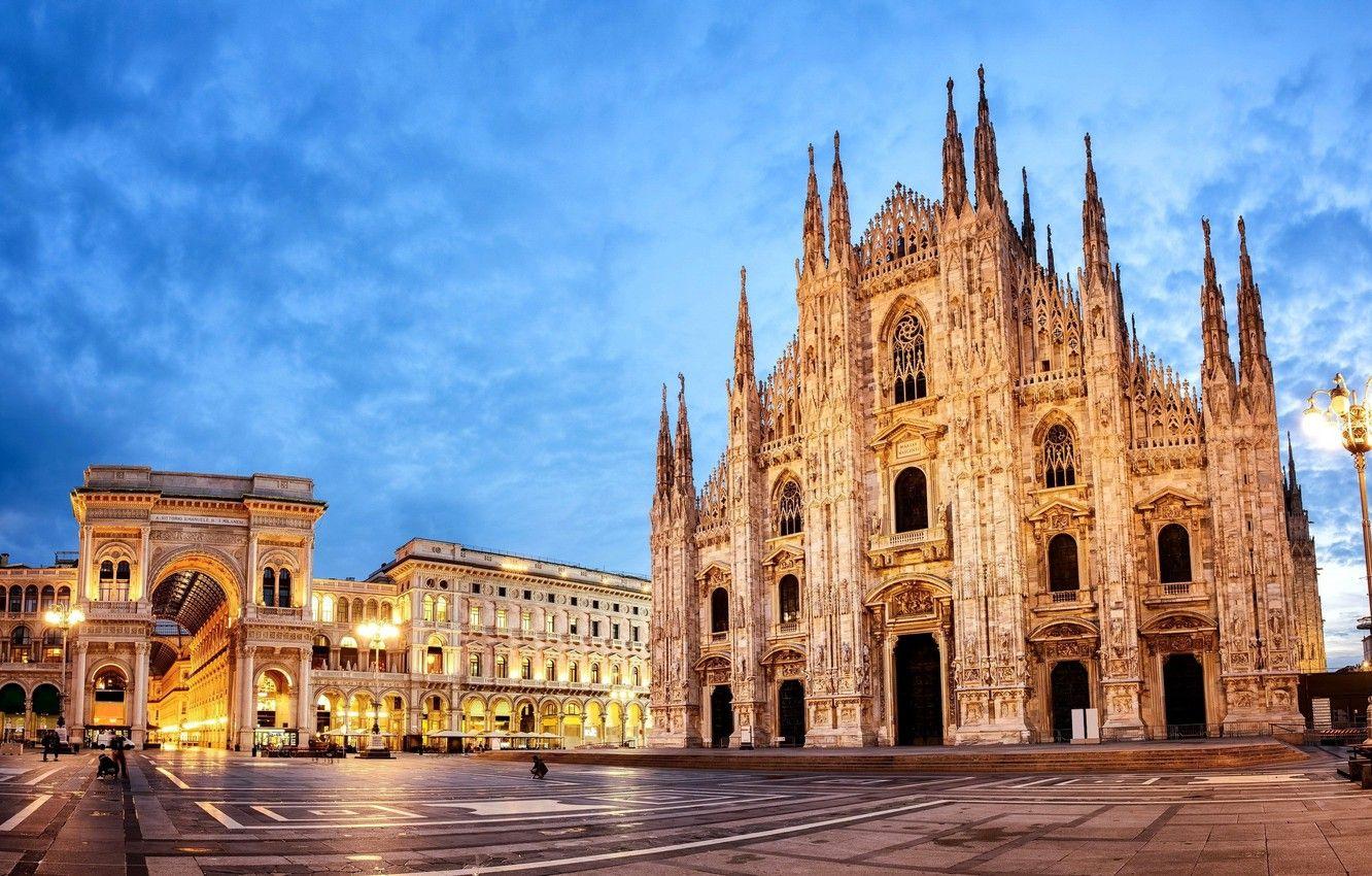 1332x850 Wallpaper night, the city, castle, Italy, Milan image for desktop