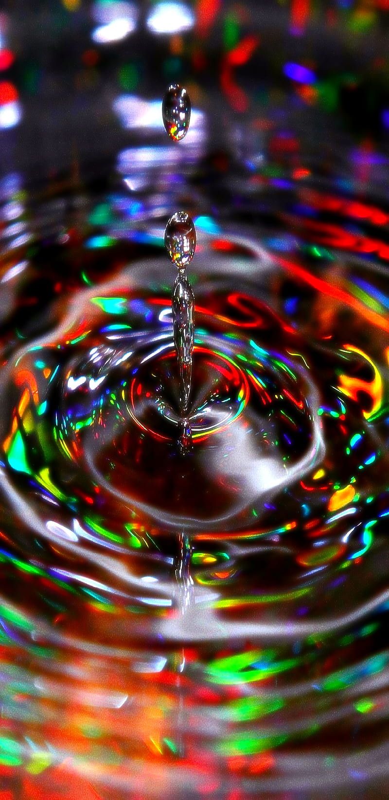 800x1644 Water drop, colourful, drop, drops, effects, lights, oil, rainbow, water, HD phone wallpaper