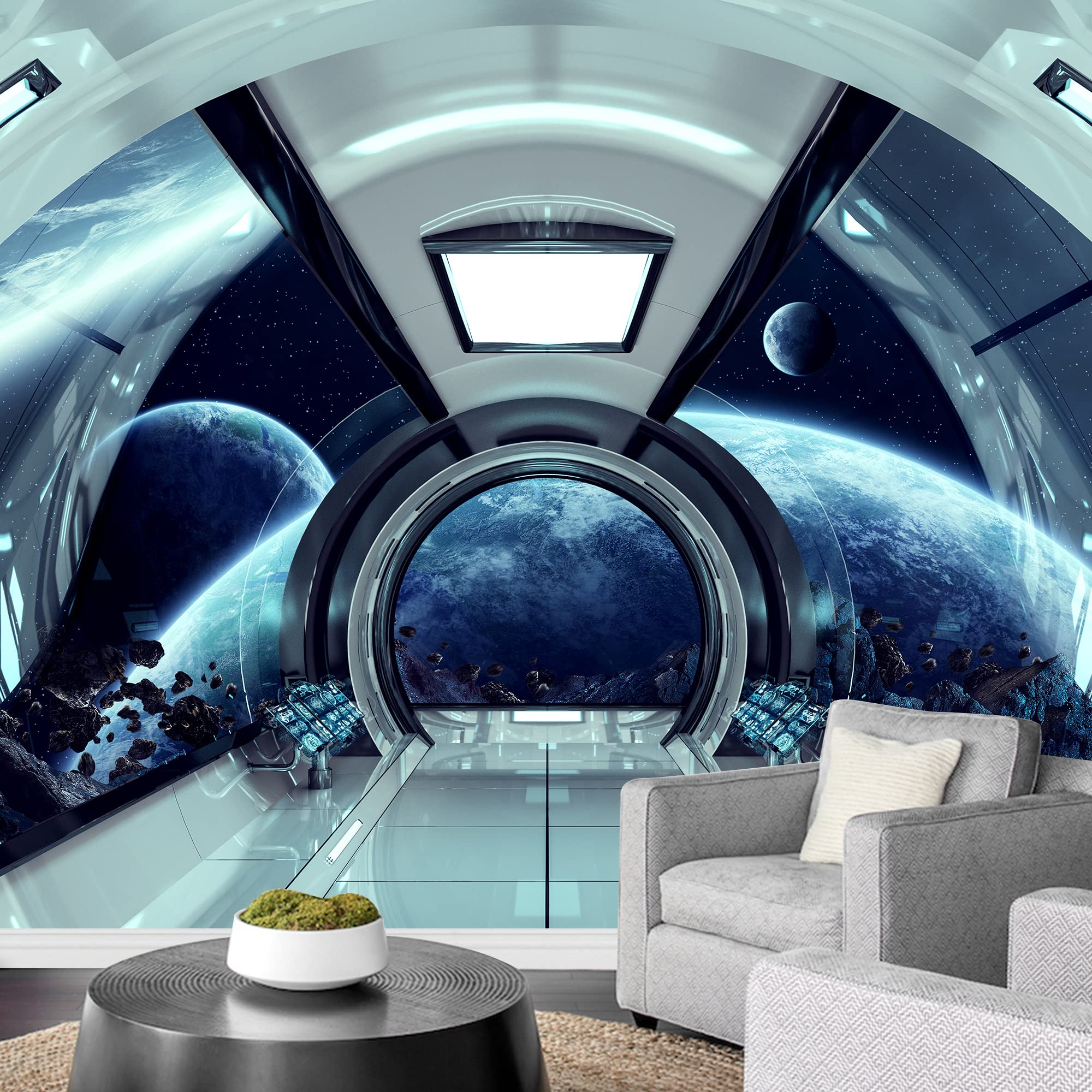2000x2000 Wall26 Removable Wall Sticker Wall Mural Cosmic Space Station View Blue Planets Astronomy & Space Sci Fi Fantasy Digital Art Realism Decorative Interstellar For Living Room, Bedroom, Office : Tools