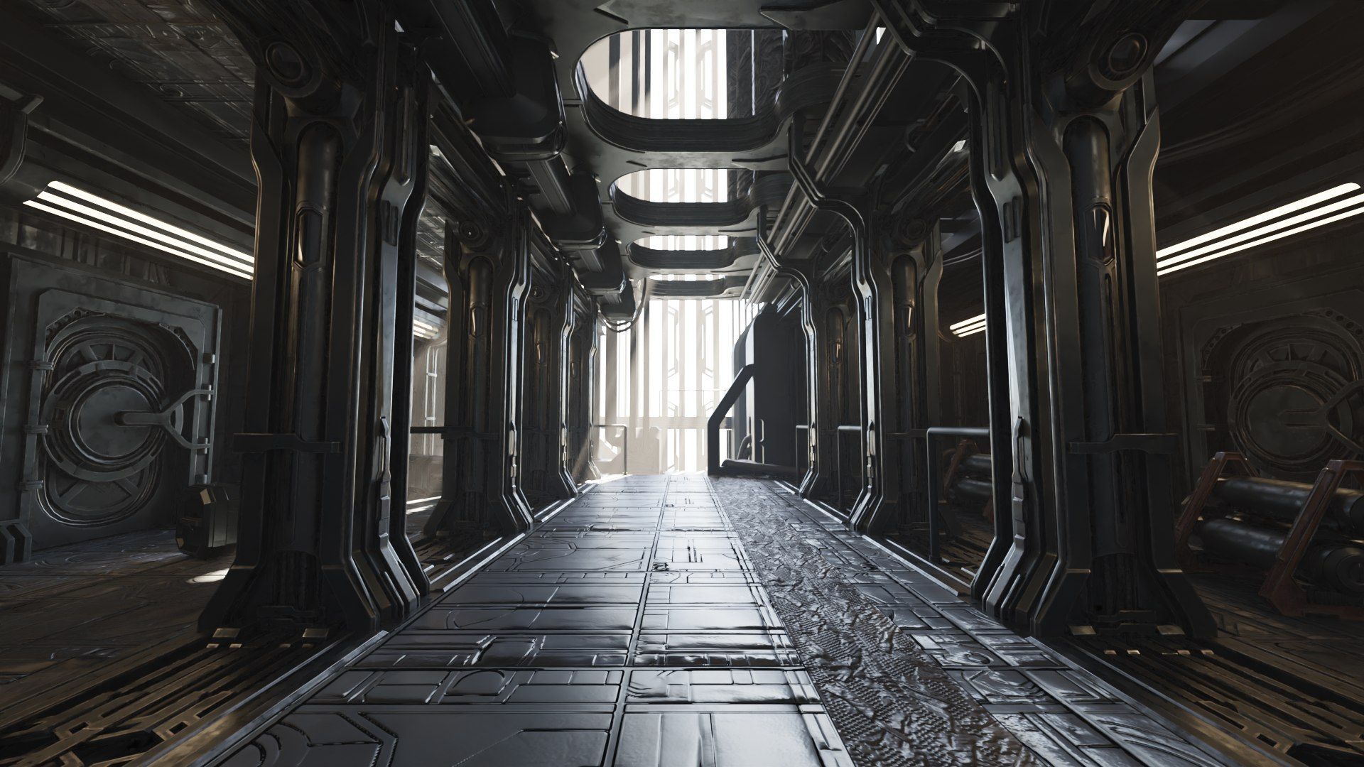 1920x1080 3D Model The Industrial Sci Fi Corridor