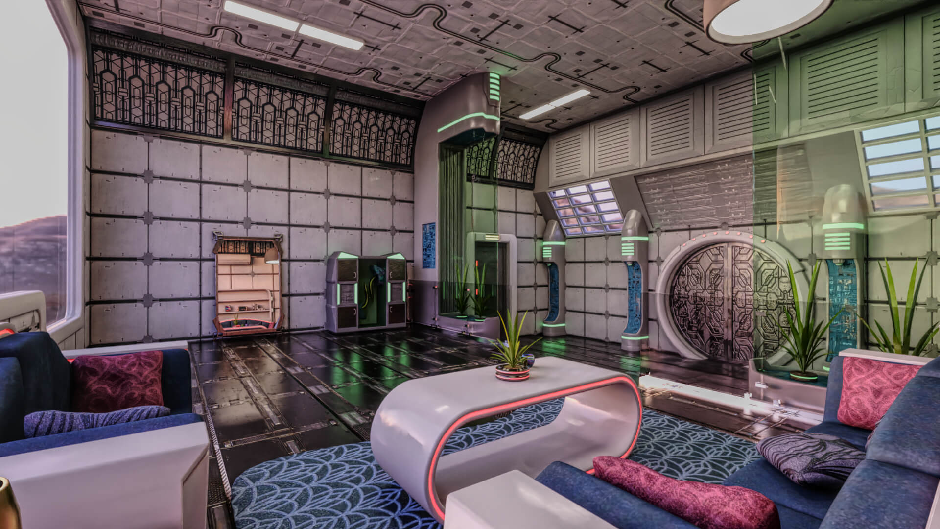 1920x1080 Scifi Living Space 3D Render, Digital Art