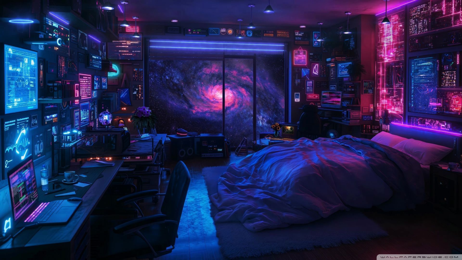 1920x1080 Science Fiction, Bedroom, Futuristic, Neon, High tech, Galaxy 4K UHD Wallpaper for UltraHD Desktop and TV