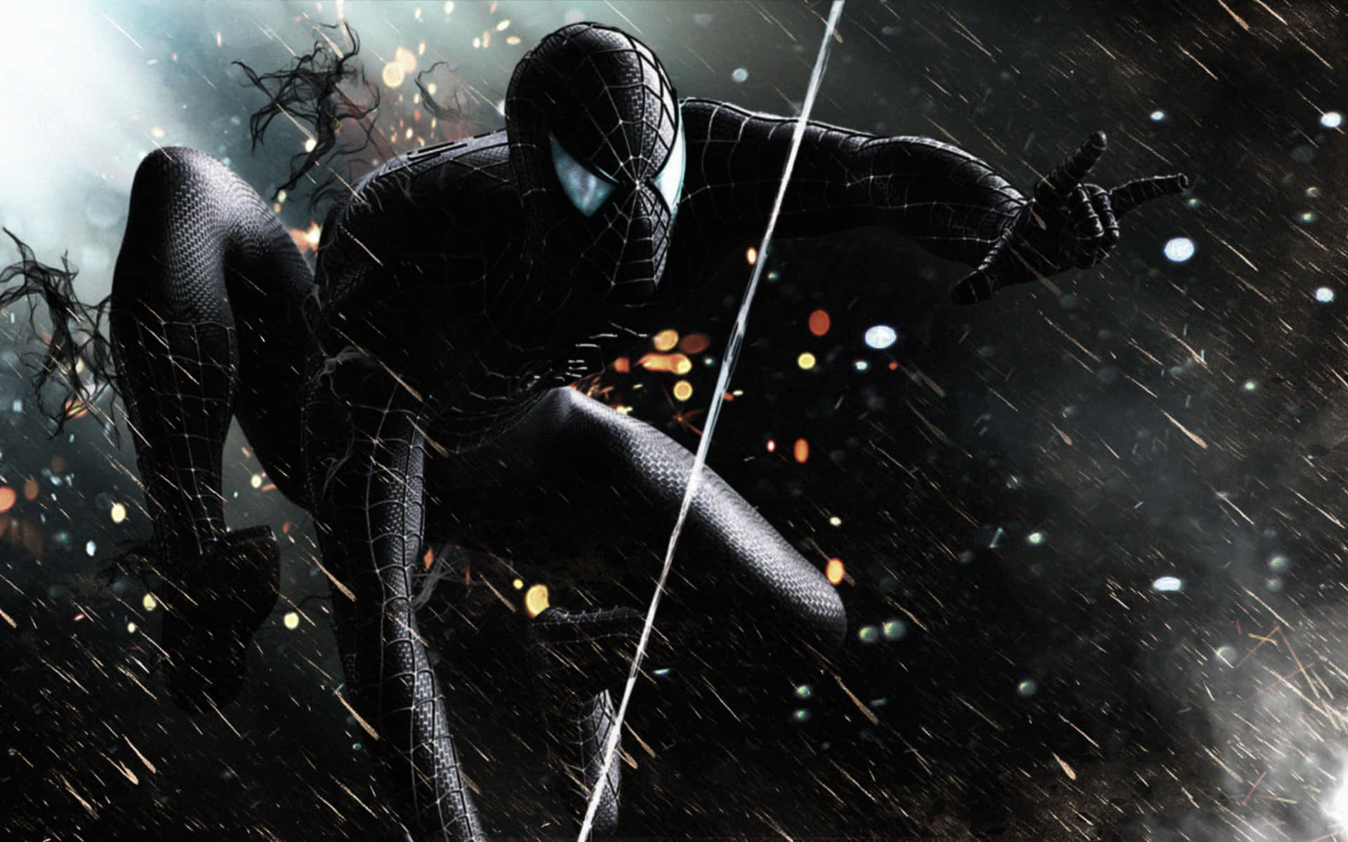 1920x1200 Black Spider Man Swings Rain Wallpaper