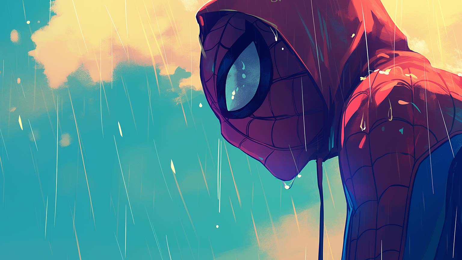 1536x864 Spider Man Rain Turquoise Desktop
