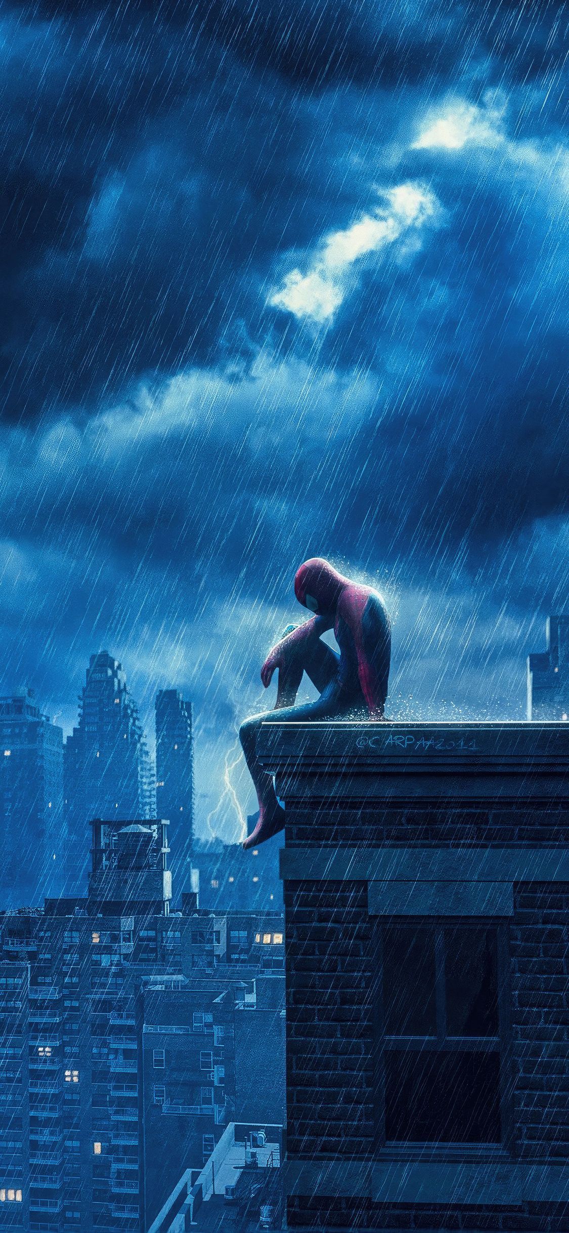1125x2436 Spiderman Sitting On City