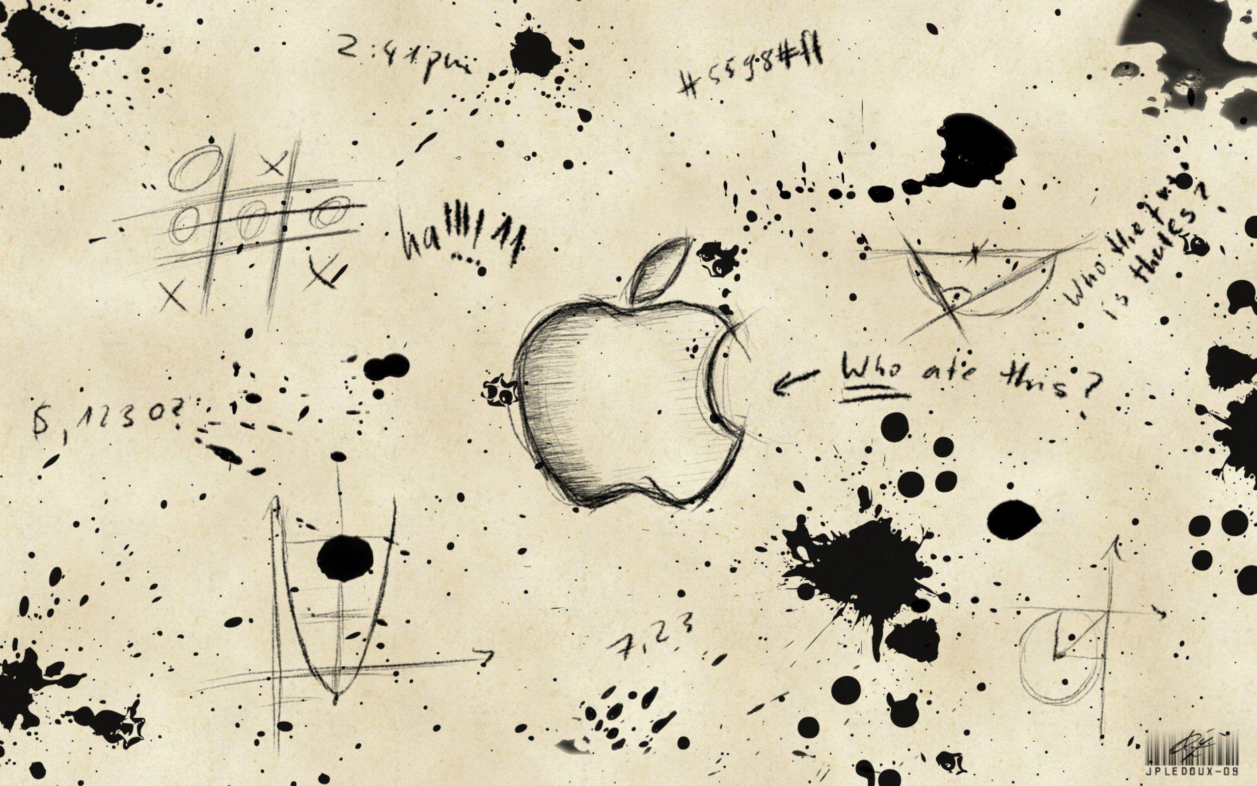 2560x1600 Apple Inc., Monochrome, Graffiti, Paint splatter HD Wallpaper / Desktop and Mobile Image & Photo