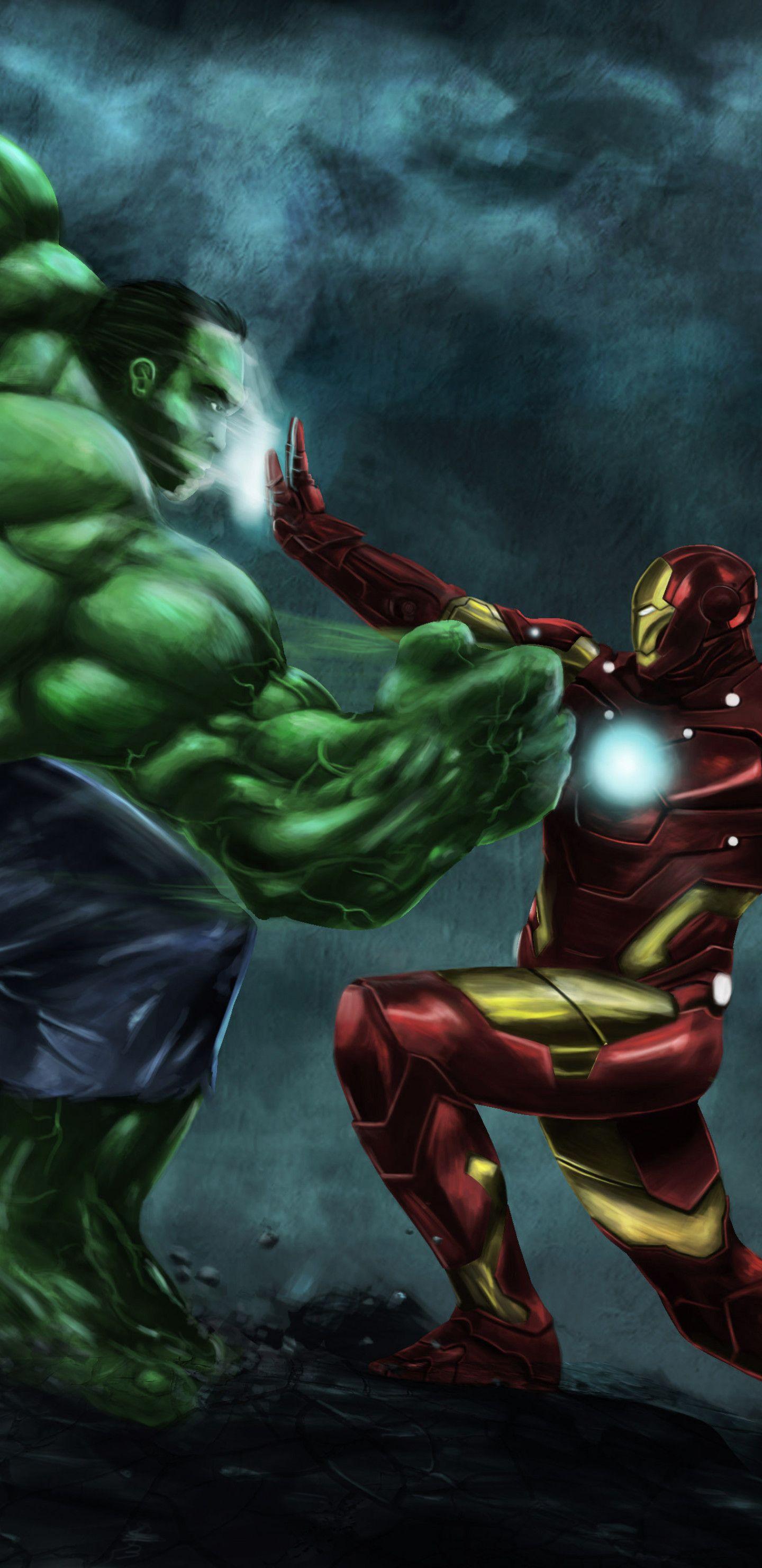 1440x2960 Iron Man Vs Hulk Art Samsung Galaxy Note S S S