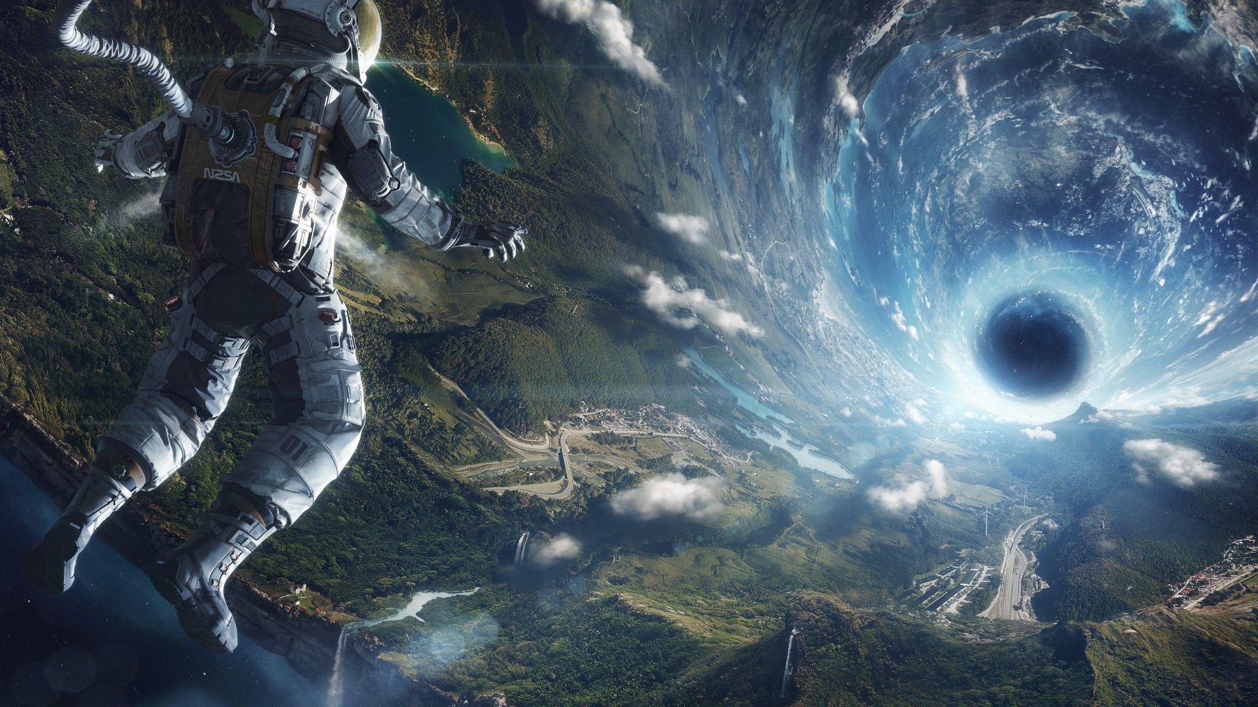 2560x1440 Wallpaper Astronaut, Black Hole, Sci Fi, 4K, 5K, Space