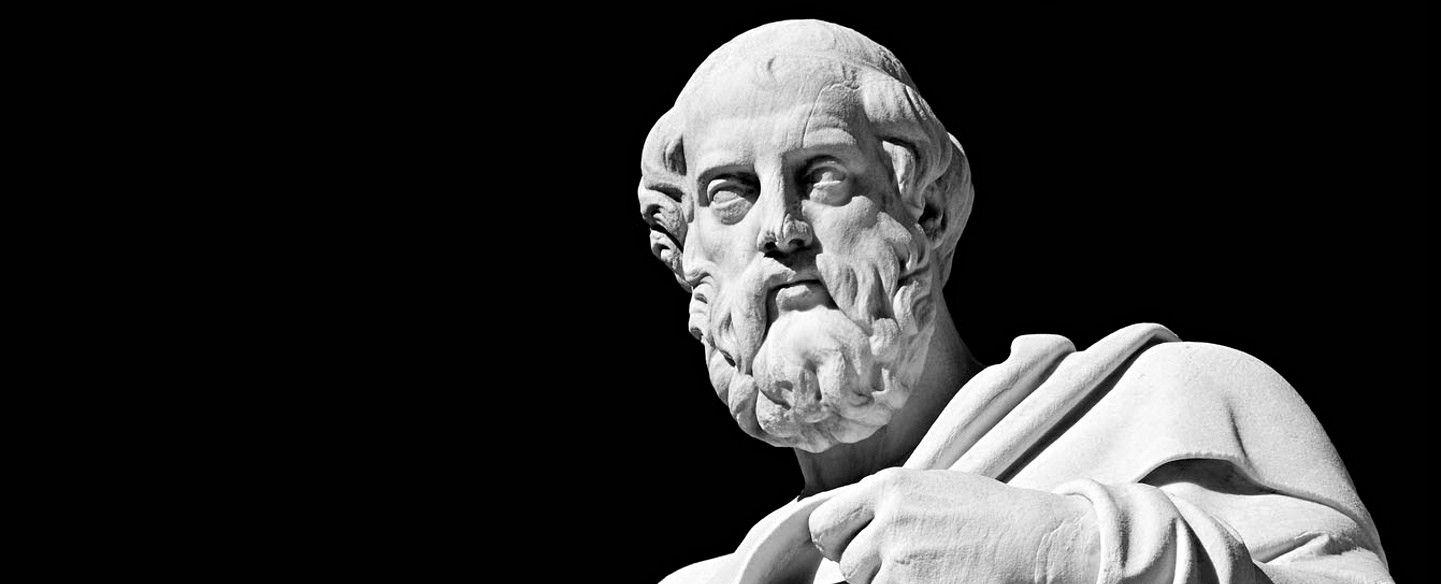 1442x584 Marble statue of the ancient greek philosopher Plato