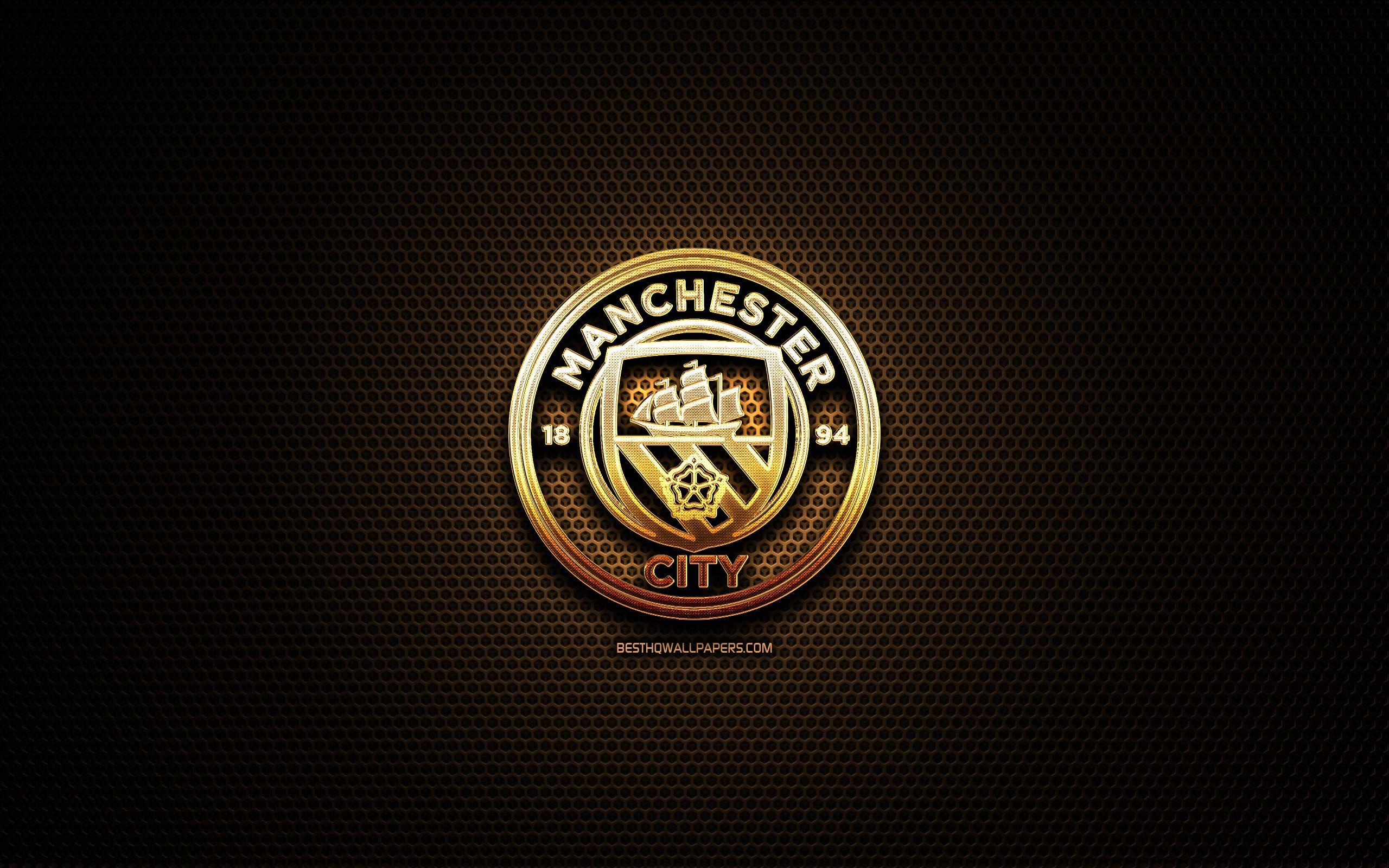 2560x1600 Download wallpaper Manchester City FC, glitter logo, Premier