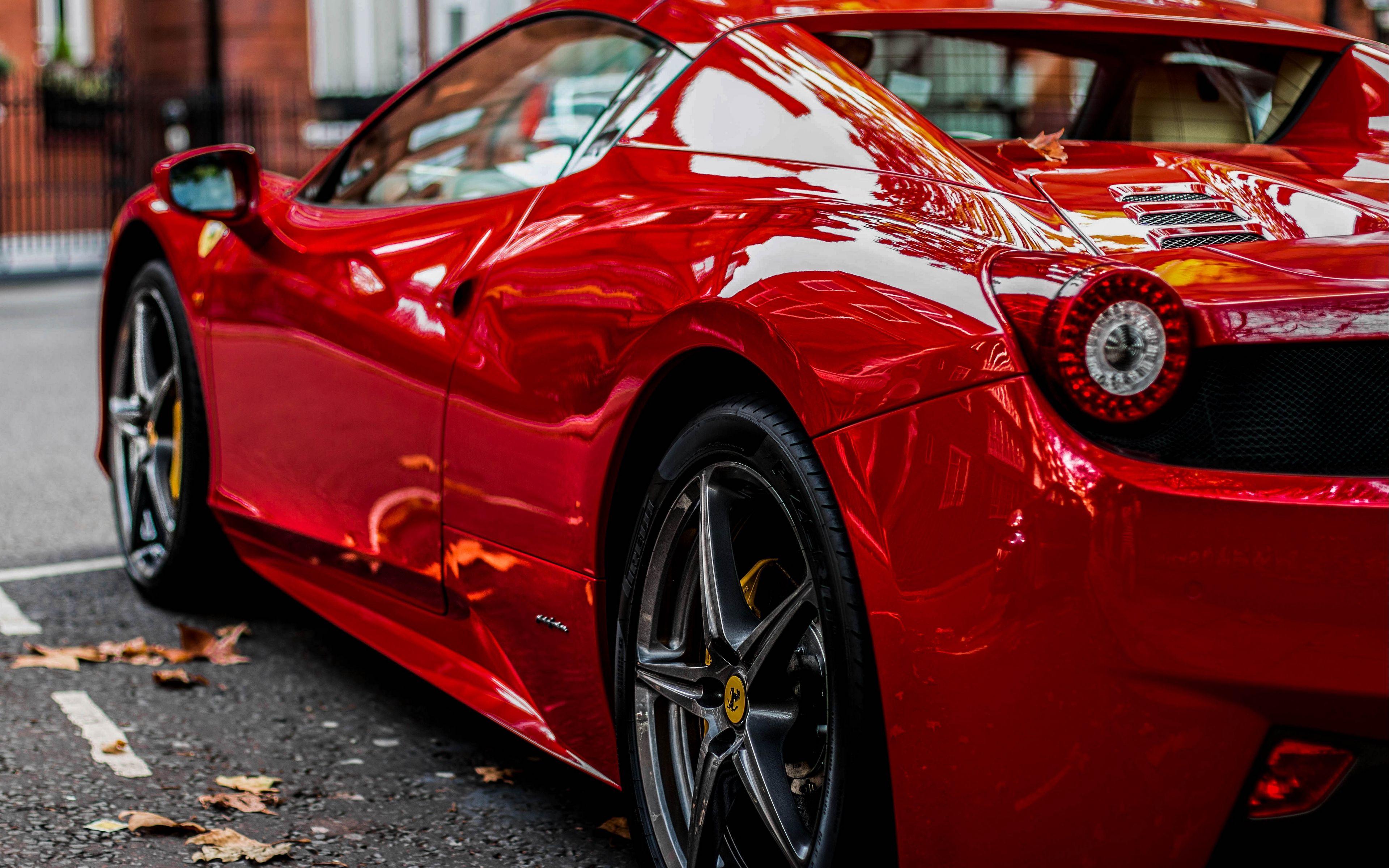 3840x2400 Download wallpaper 3840x2400 sports car, red, rear view 4k ultra