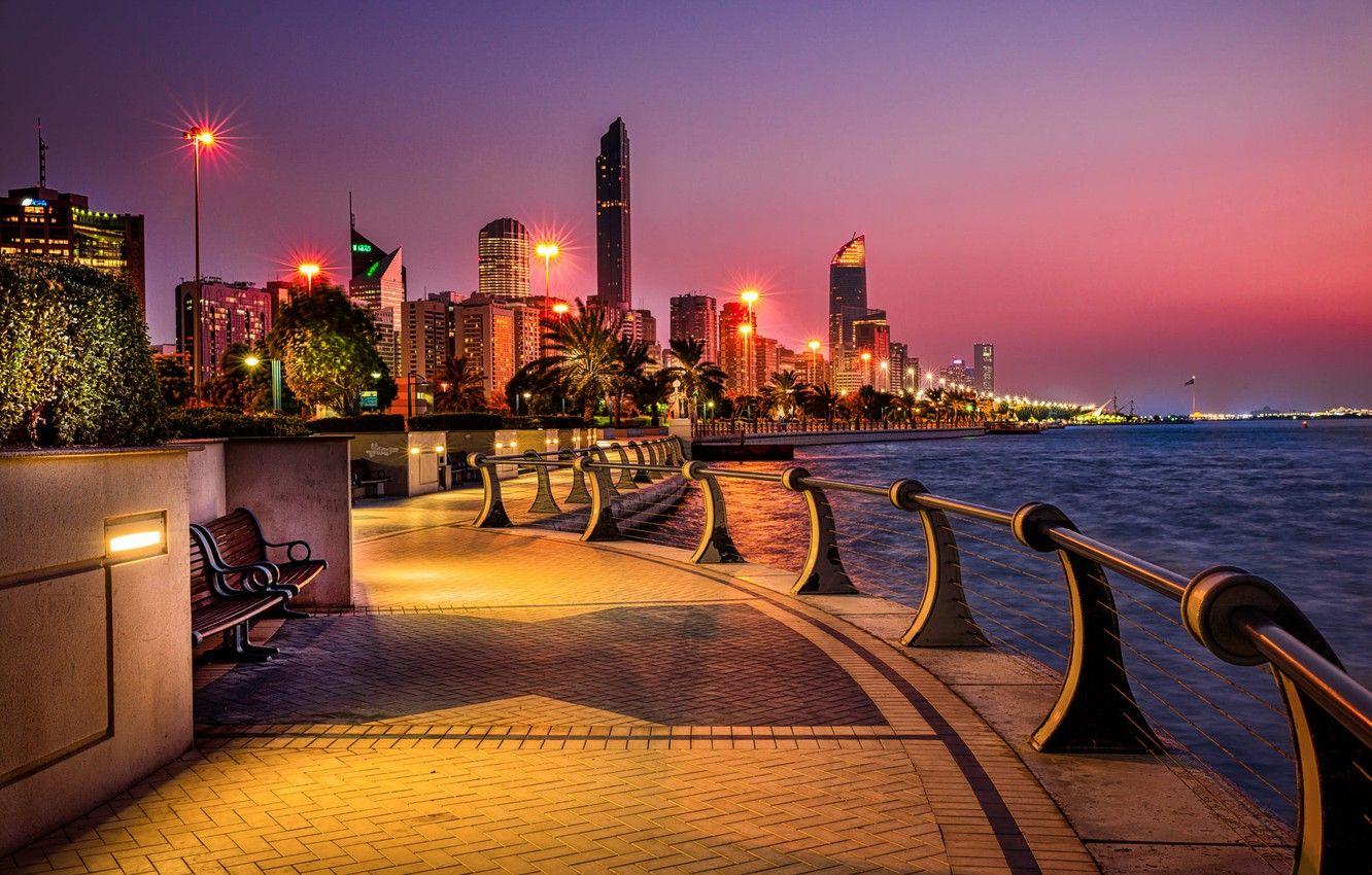 1332x850 Wallpaper water, the city, building, the evening, lighting, lights