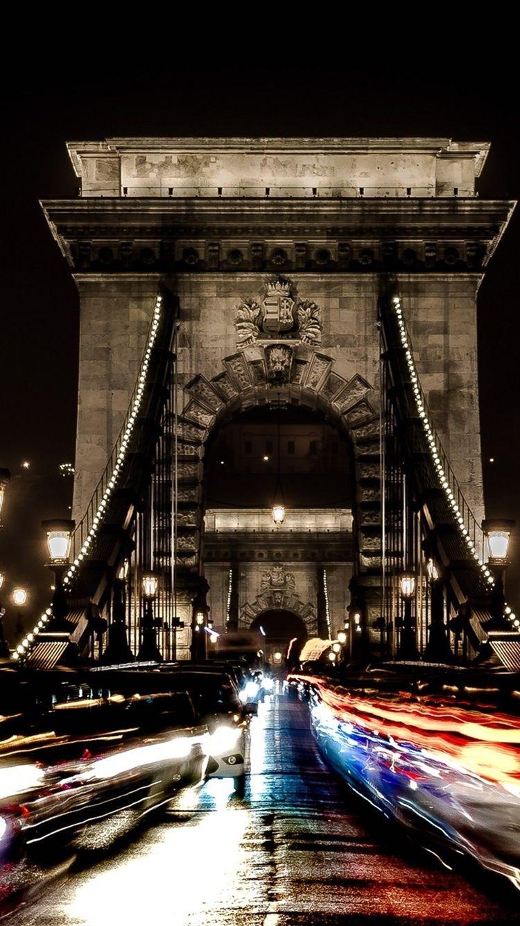 750x1334 Chain bridge, Hungary, Budapest, night, cars, lights 750x1334