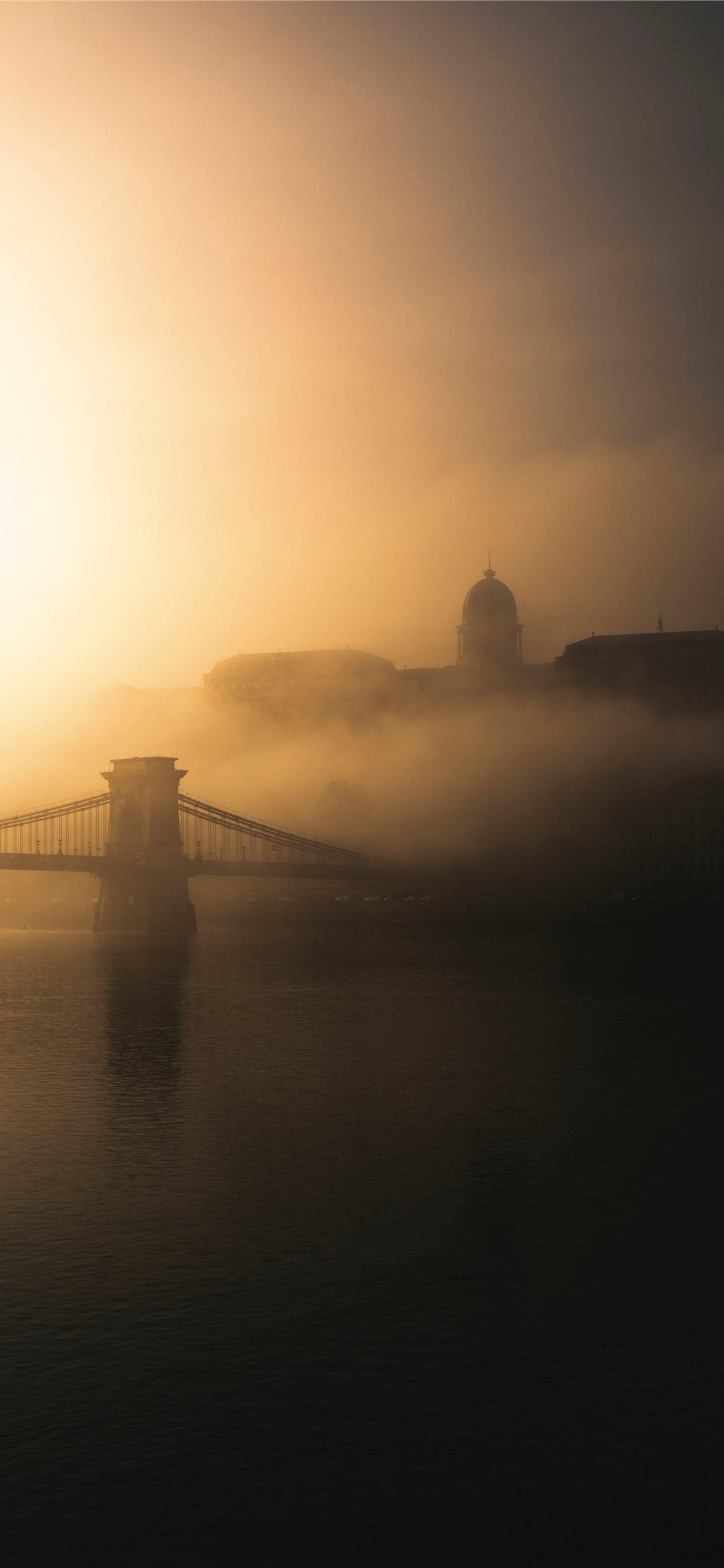 1242x2688 Beyond The Lights Foggy morning in Budapest Hungar. iPhone