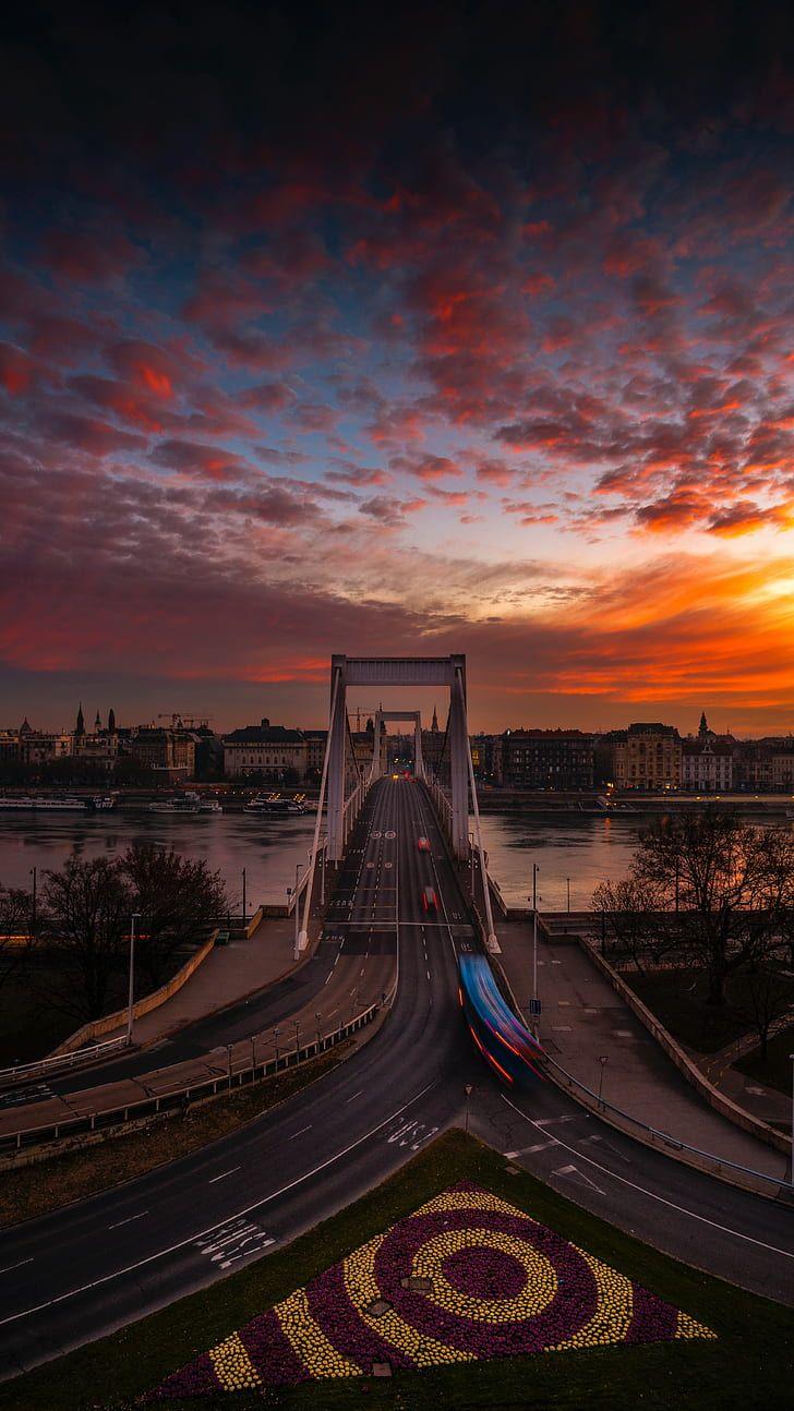 728x1294 HD wallpaper: bridge, sunset, city, budapest, hungary