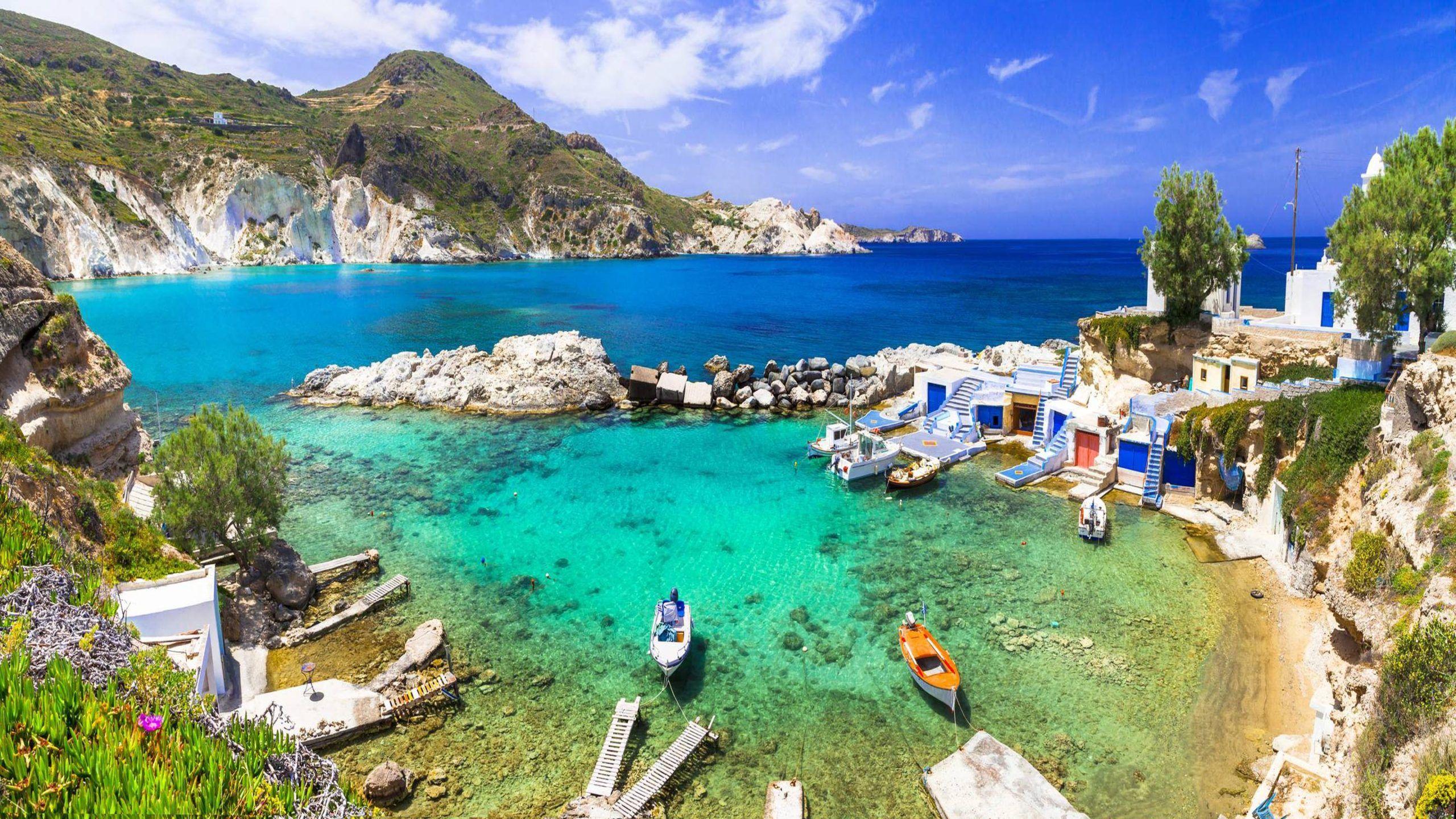 2560x1440 Milos Island Greece Village In Cyclades Greece Aegean Sea Ultra HD